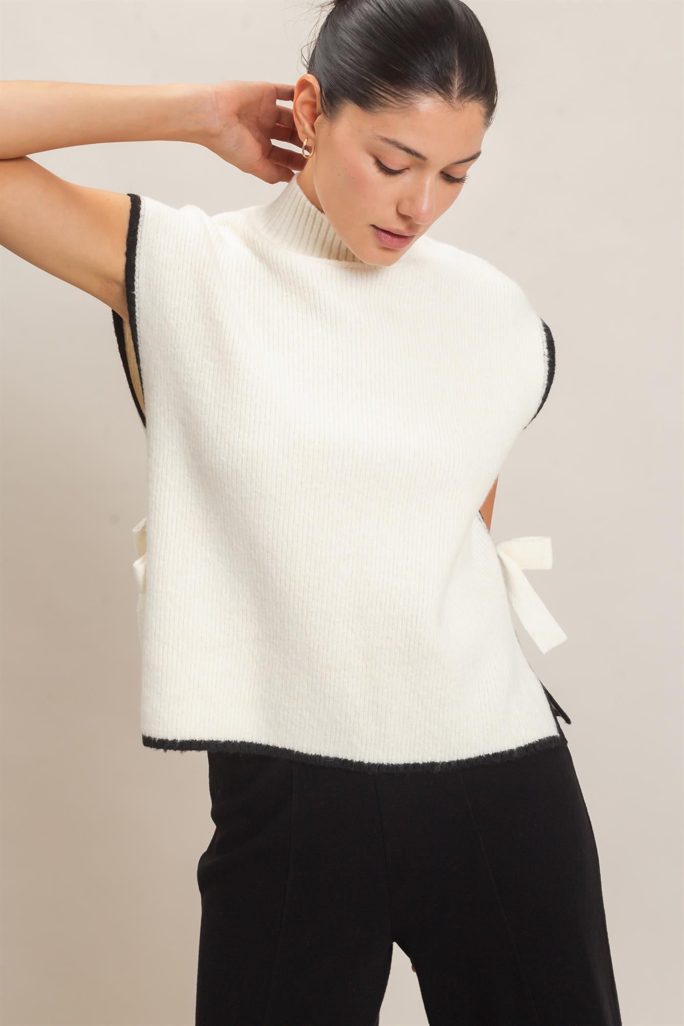 Wholesale High Neck Sweater Vest Sweaters HF26F137 CREAM HYFVE