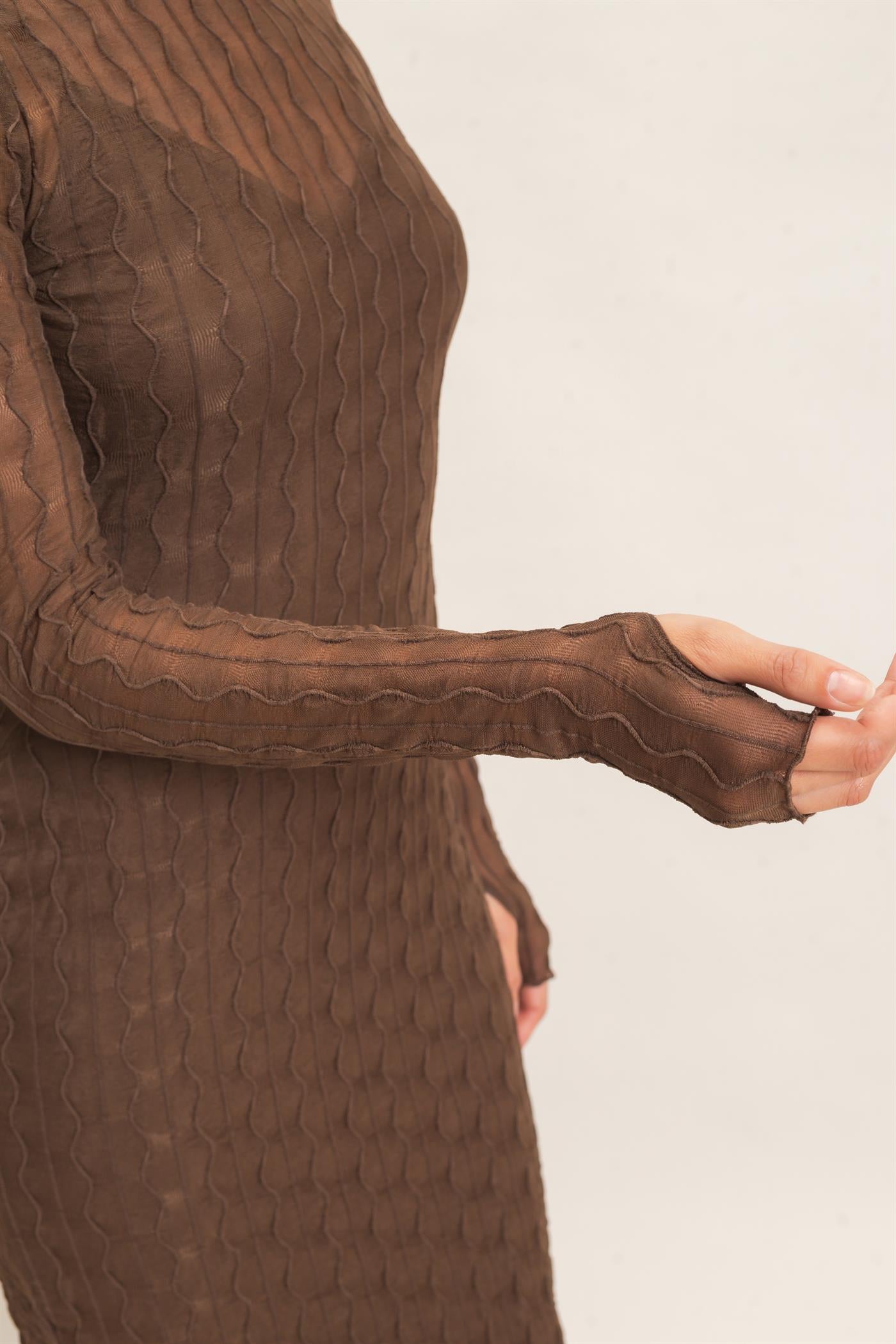 Wholesale Mesh Knit Maxi Dress Dresses HF26C890 BROWN HYFVE