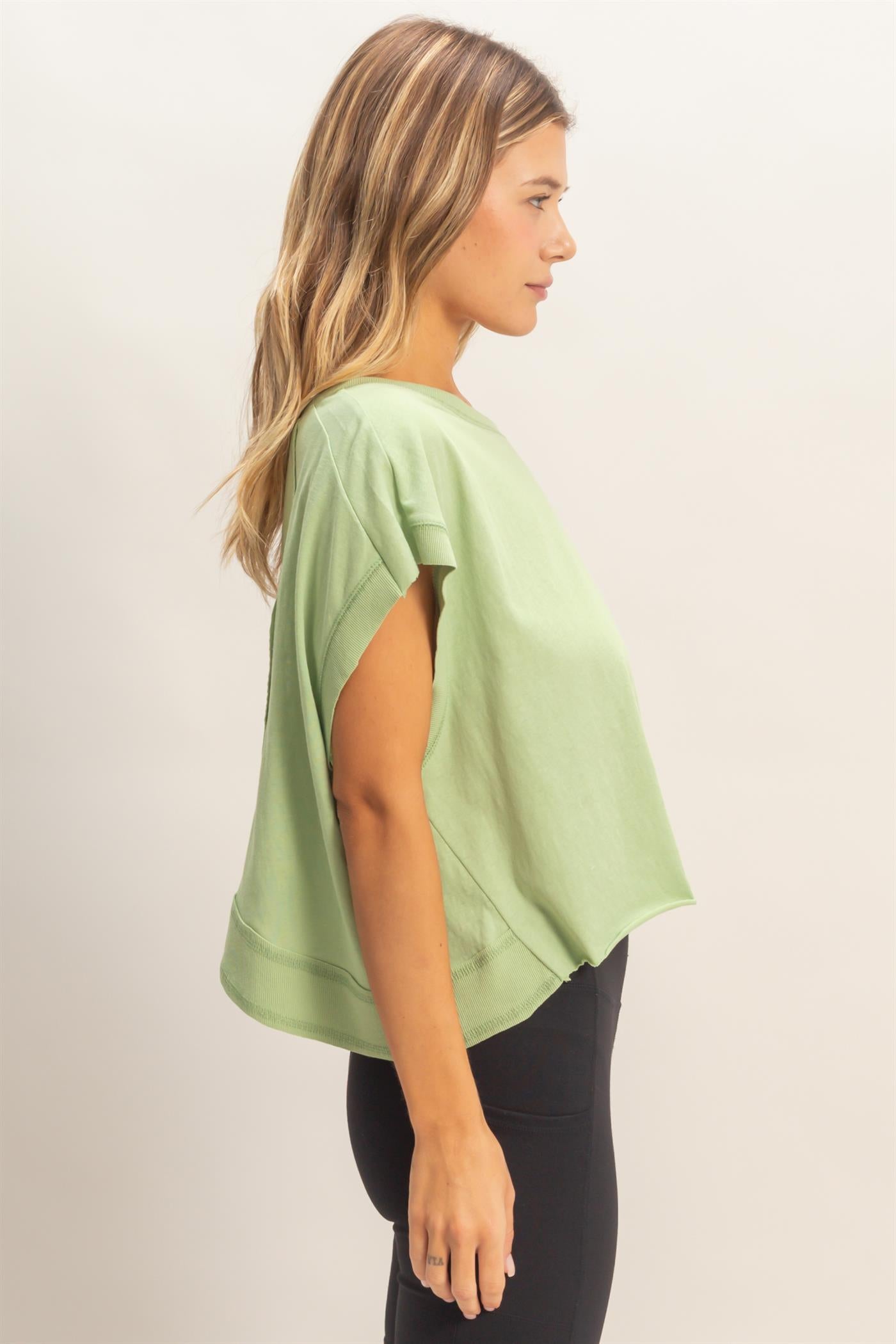 Wholesale Boxy Crew Neck Top T-Shirts HF26C288-D SAGE HYFVE