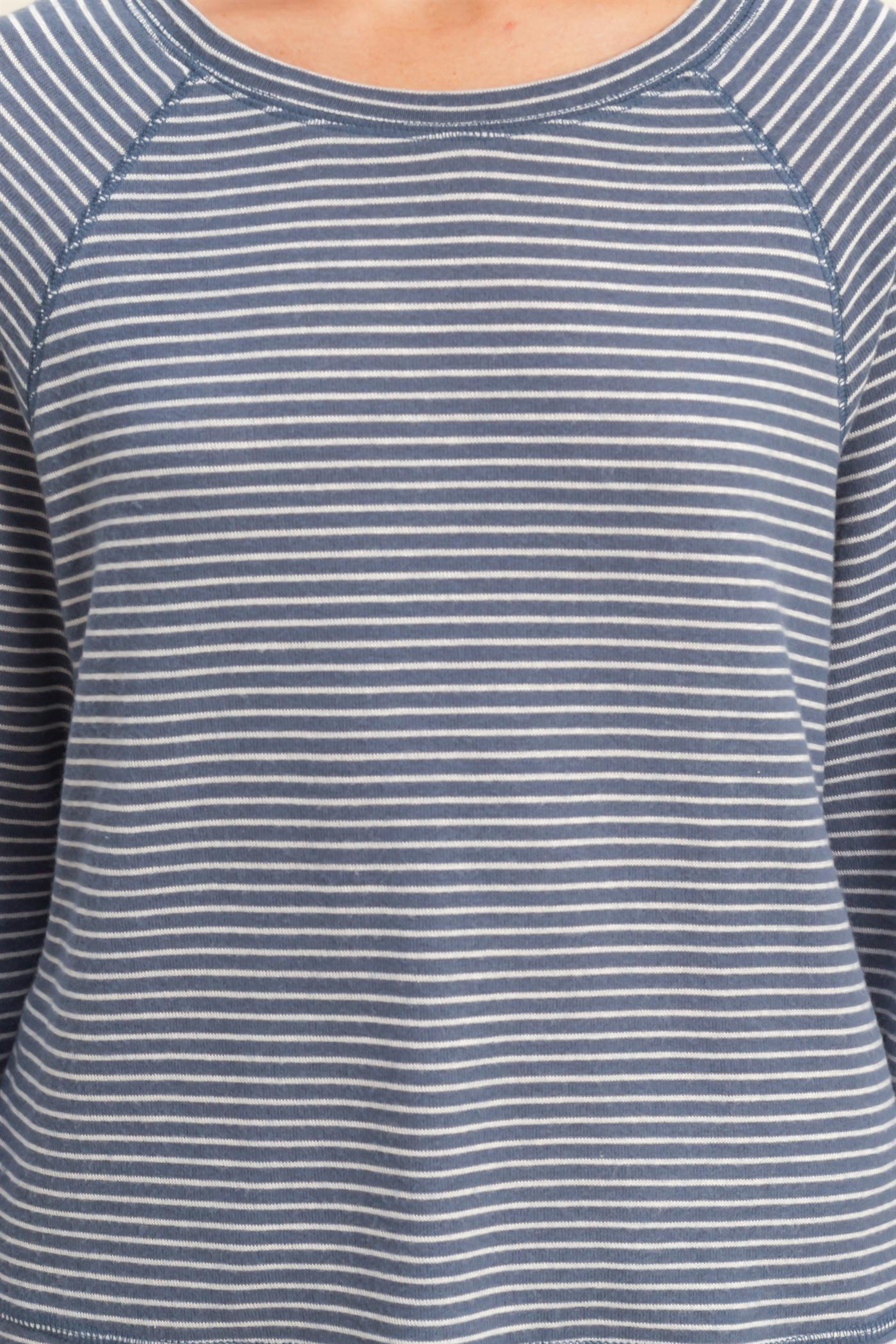 Wholesale Striped Raglan Long Sleeve Top Clothing Tops DZ25E600 DUSTY NAVY/CREAM DOUBLE ZERO