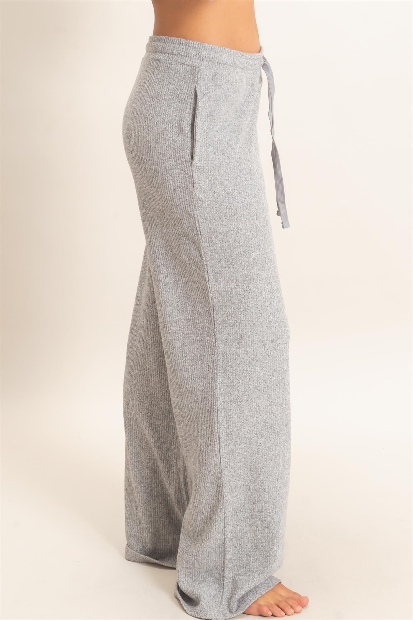 Wholesale Brushed Waffle Drawstring Pants Pants DZ26F313 HEATHER GRAY DOUBLE ZERO
