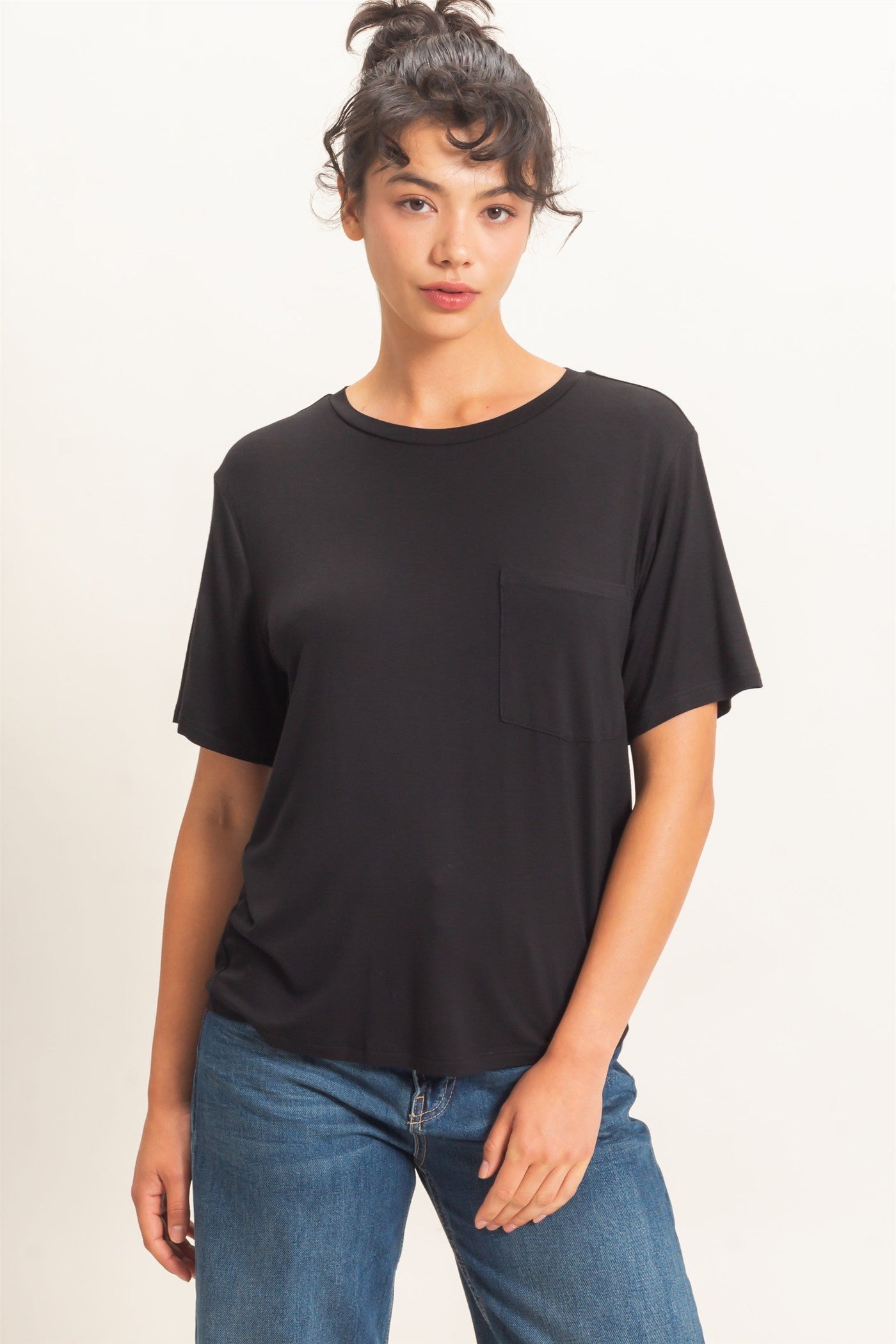 Wholesale Crew Neck Pocket Tee Clothing Tops DZ26E254 BLACK DOUBLE ZERO