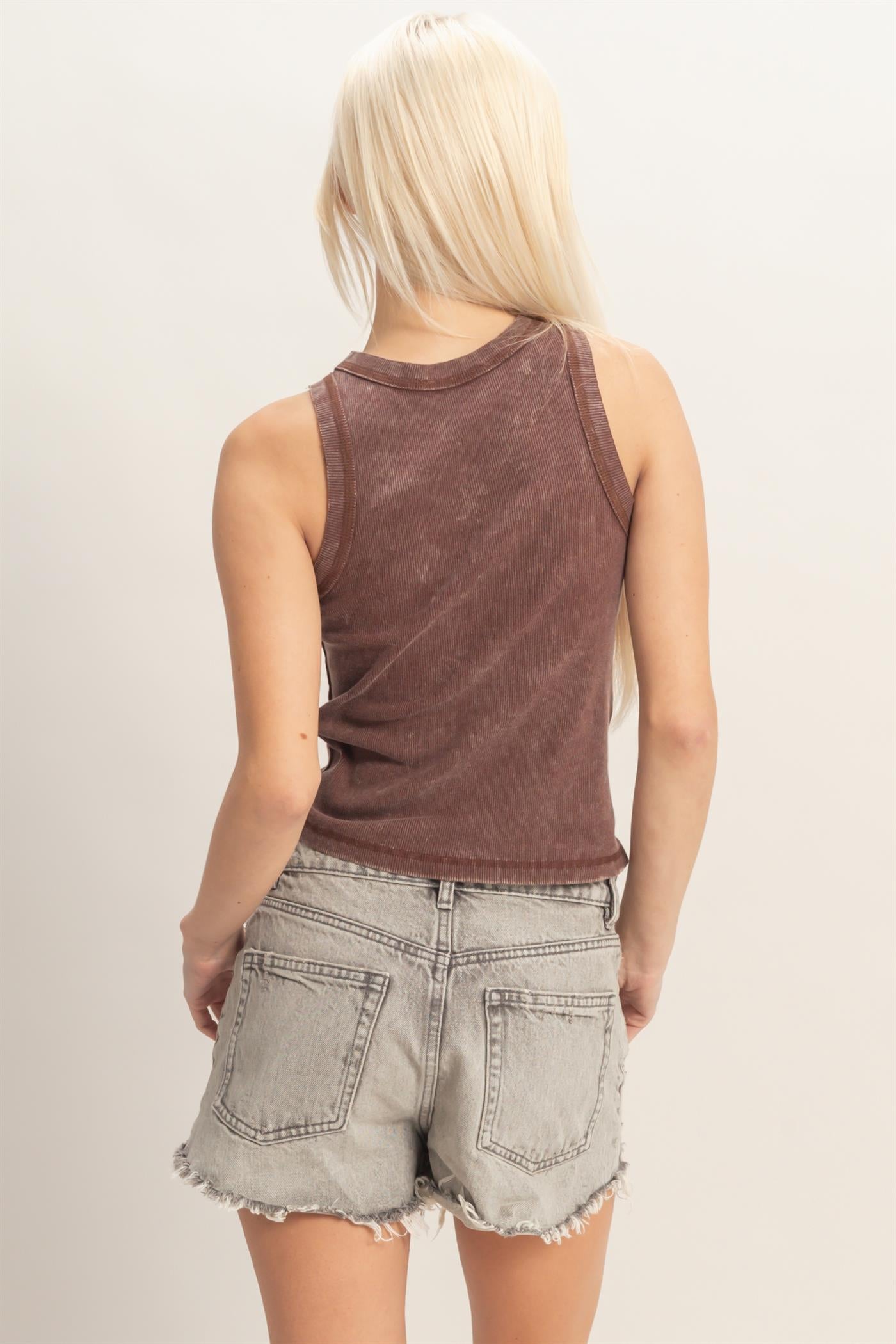 Wholesale Acid Washed Ribbed Tank Top Tank Tops DZ26A336 CHOCOLATE DOUBLE ZERO