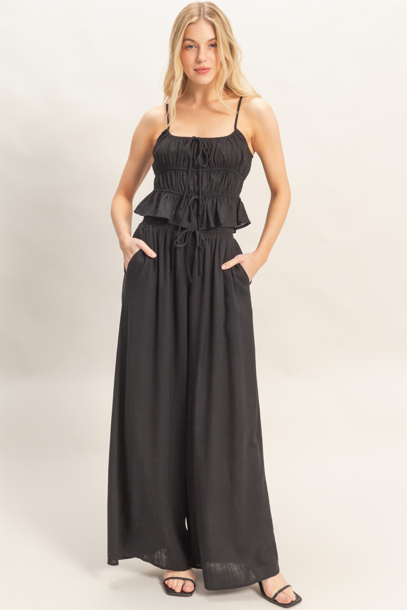 Wholesale Tiered Tank & Palazzo Set Clothing HF26C316-SET-D BLACK HYFVE