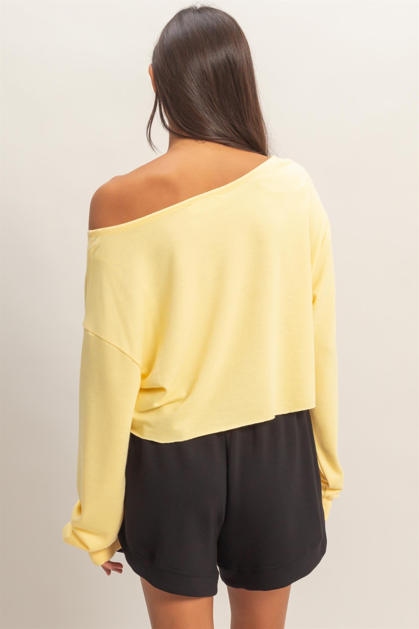 Wholesale Casually Cute Boat Neck Long Sleeve Top Clothing Tops DZ25C023 CREAMY YELLOW DOUBLE ZERO