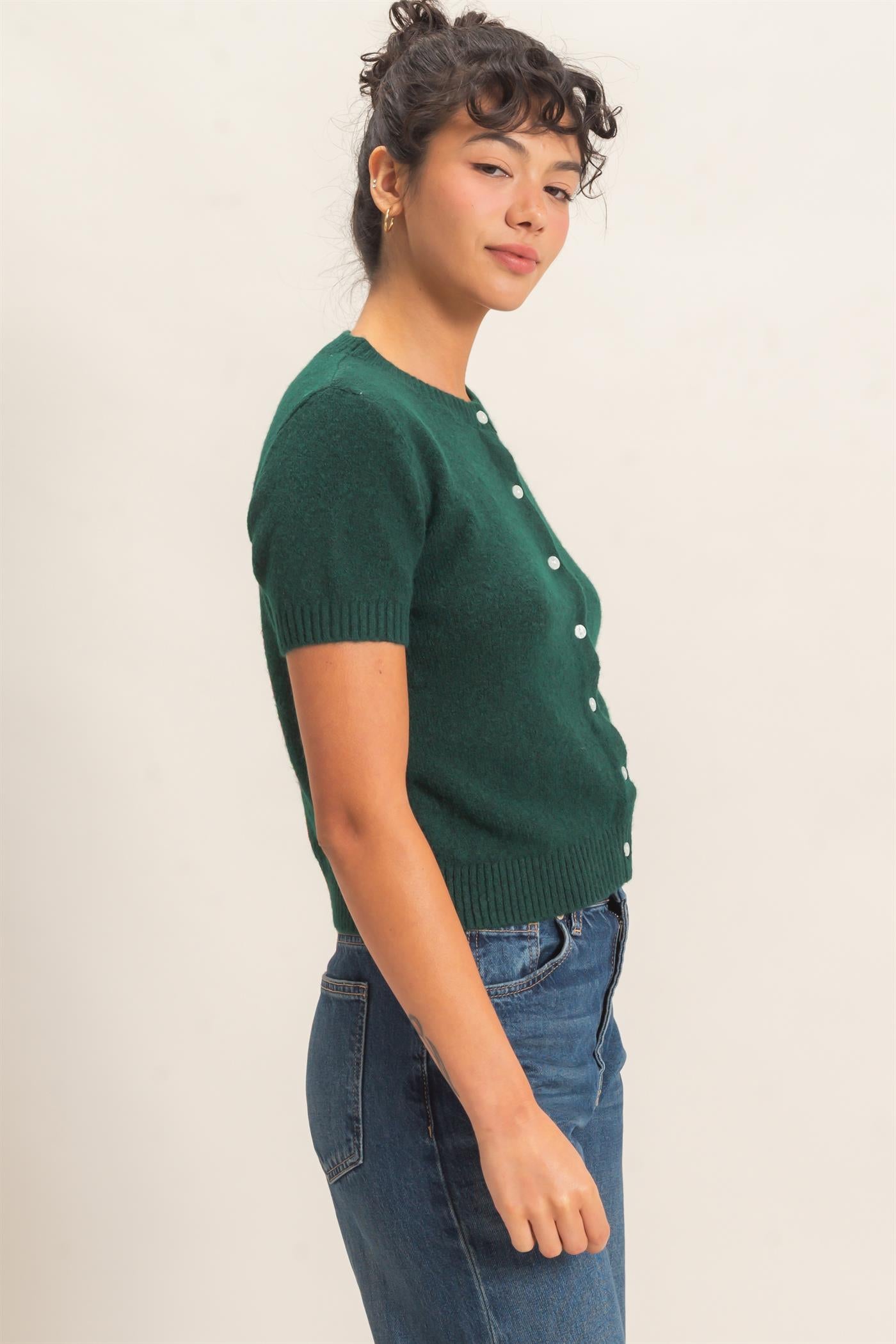 Wholesale Crew Neck Short Sleeve Cardigan Cardigans DZ26E108 DARK GREEN DOUBLE ZERO