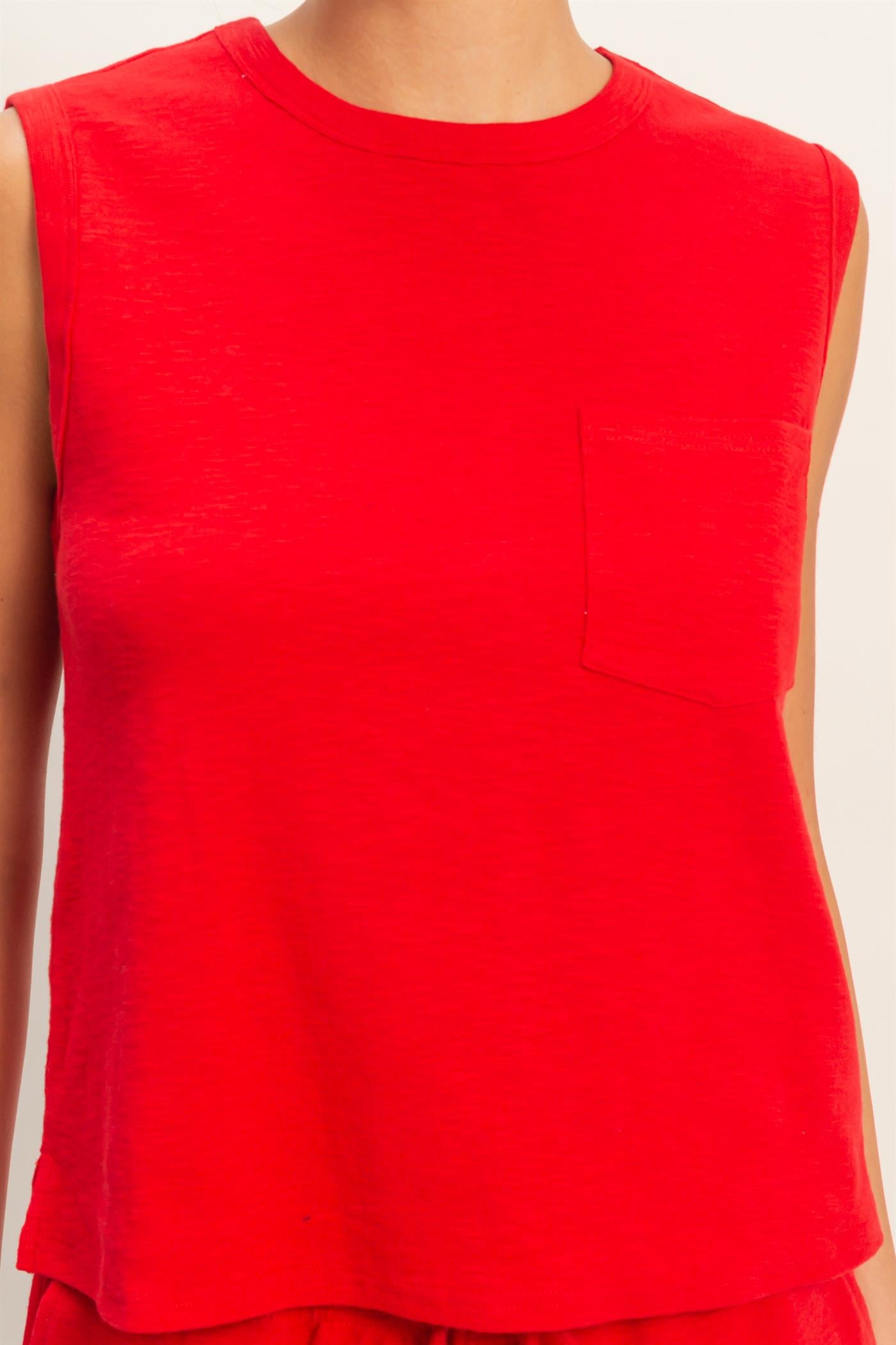 Wholesale Sleeveless Cotton Top With Pocket Clothing Tops DZ26A234 RED DOUBLE ZERO