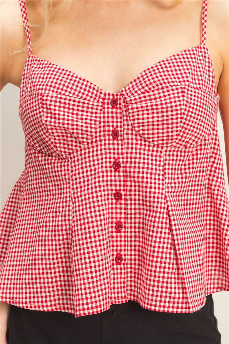 Wholesale Gingham Button Front Camisole Clothing Tops HF26A169 RED HYFVE