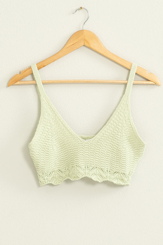 Wholesale Crochet Knit Bralette Clothing Tops DZ22E379 PASTEL GREEN DOUBLE ZERO
