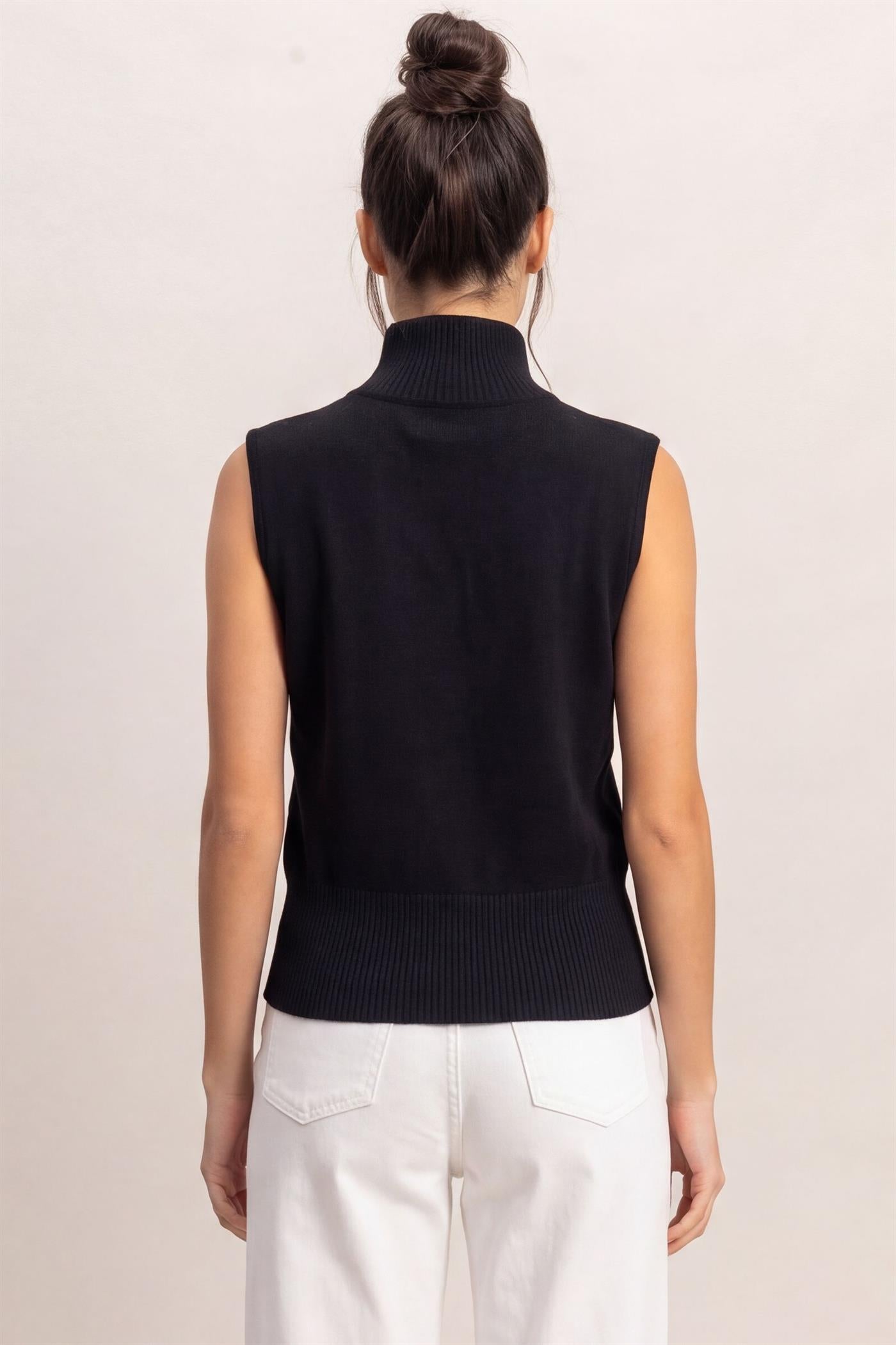 Wholesale Sleeveless High Neck Knit Top Clothing Tops DZ26E946 BLACK DOUBLE ZERO