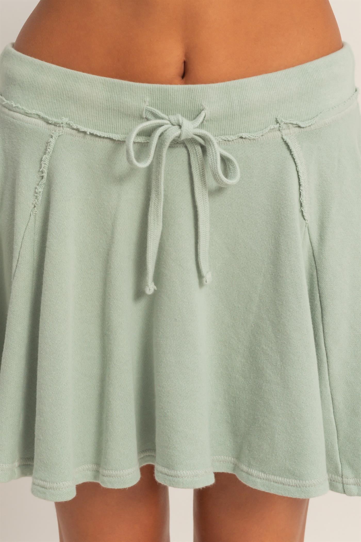Wholesale Acid Washed Mid Wiast Flowy Skort Skorts DZ26A928 SAGE GREEN DOUBLE ZERO