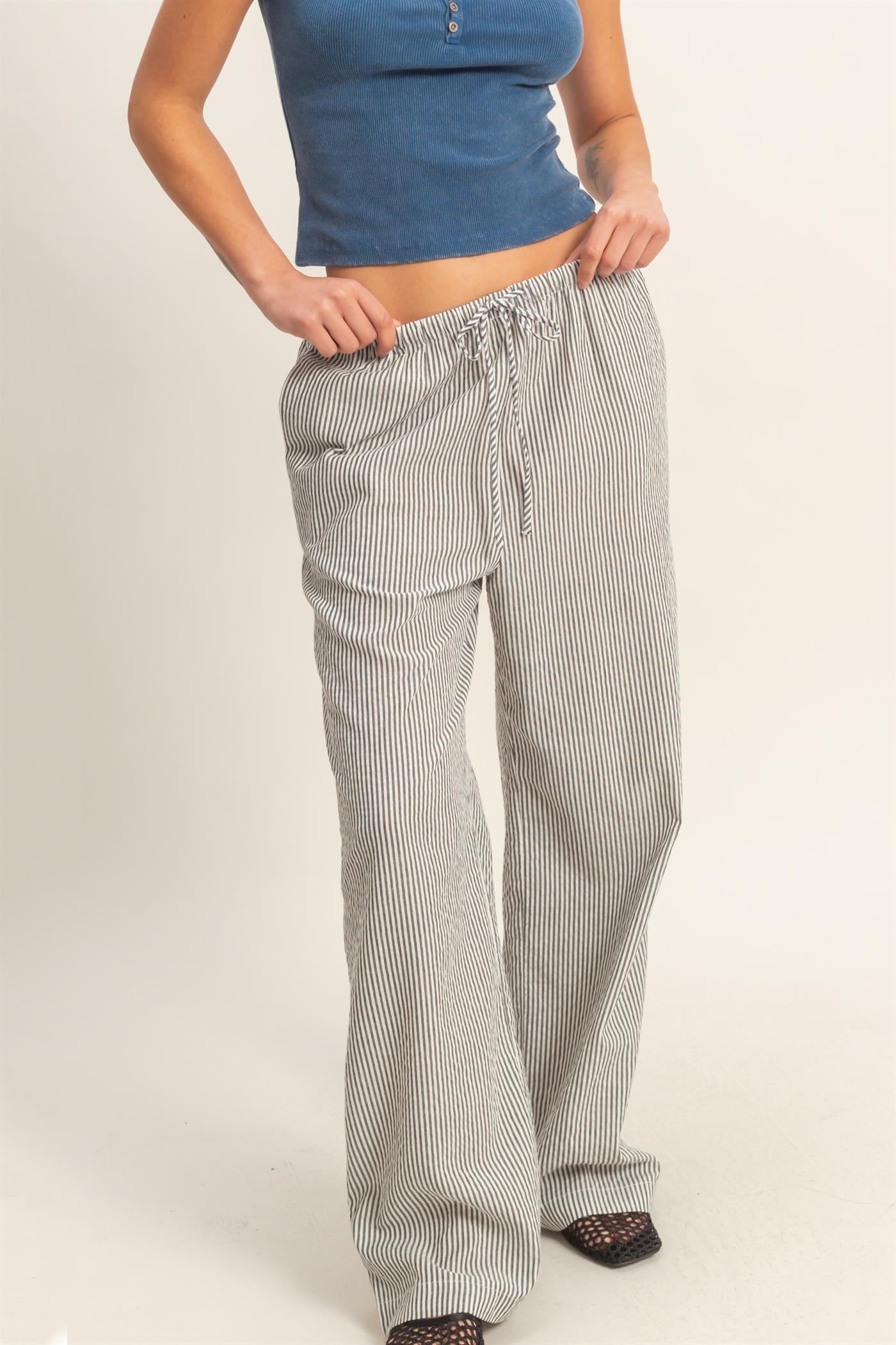 Wholesale Striped Wide Leg Pants Pants DZ26A752 BLACK DOUBLE ZERO
