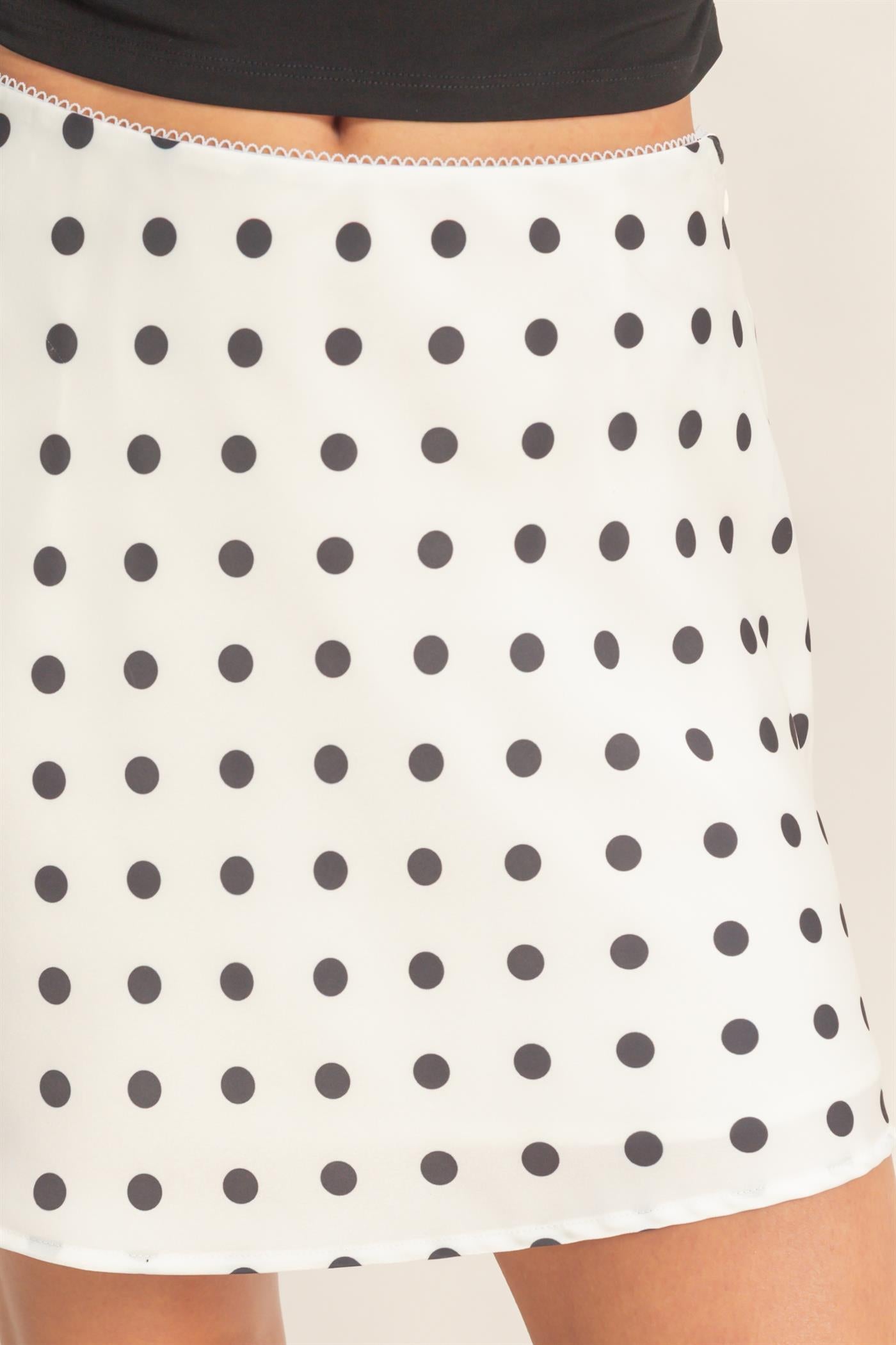 Wholesale Satin Polka Dot Mini Skirt Skirts DZ26C207 WHITE DOUBLE ZERO