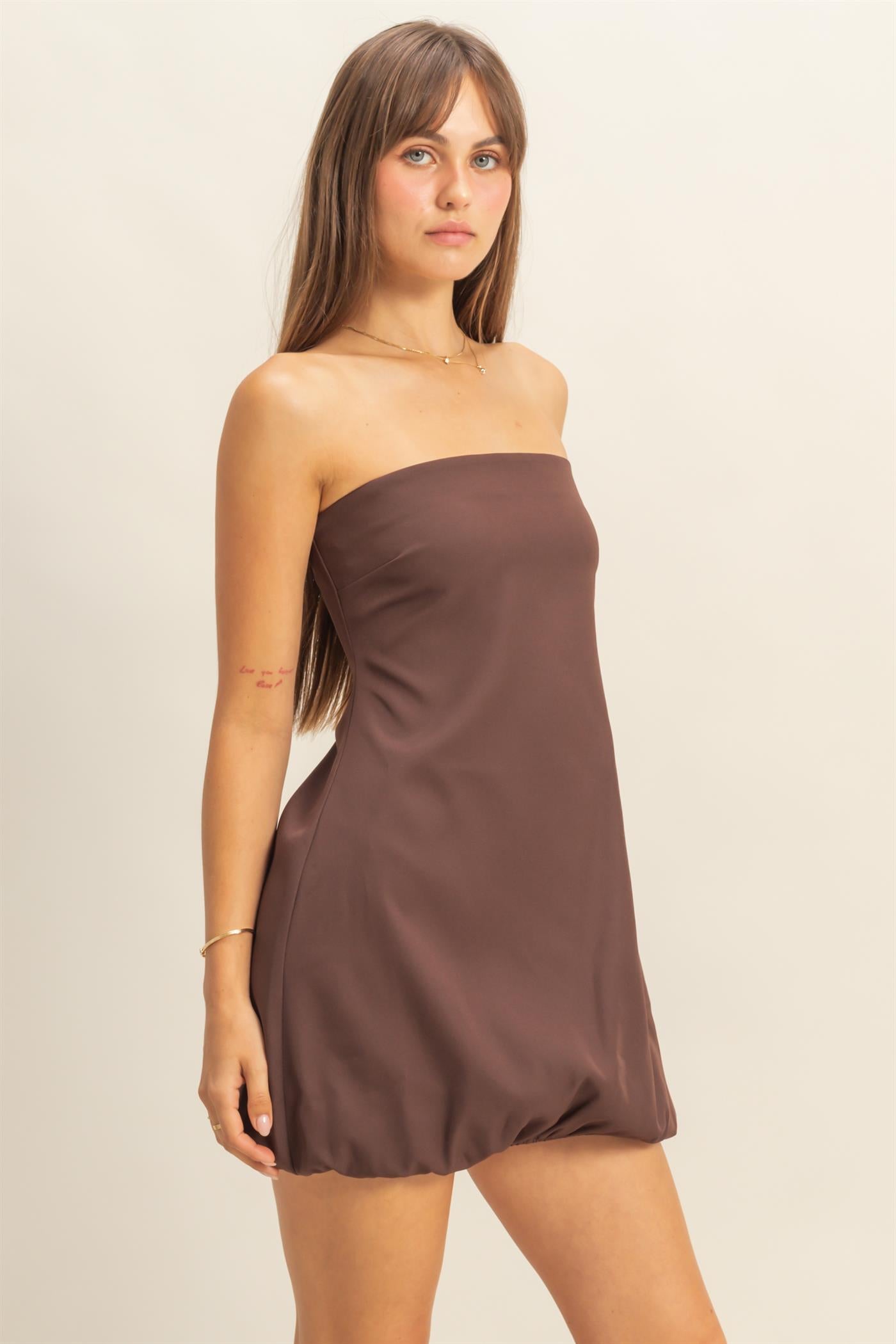 Wholesale Chic Blouson Mini Dress Dresses HF25E858 CHOCOLATE HYFVE
