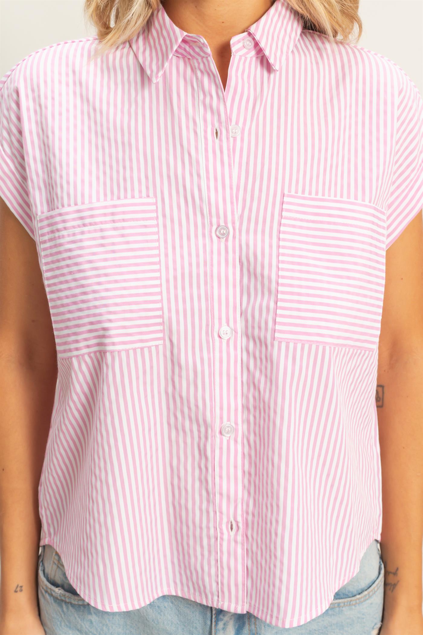 Wholesale Button-Up Striped Shirt Shirts HF26E429-D PINK HYFVE