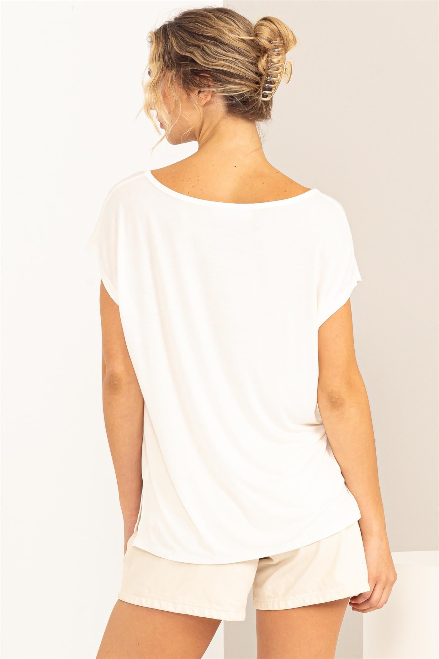 Wholesale Scoop Neck Short Sleeves Top Clothing Tops DZ23C788 OFF WHITE DOUBLE ZERO