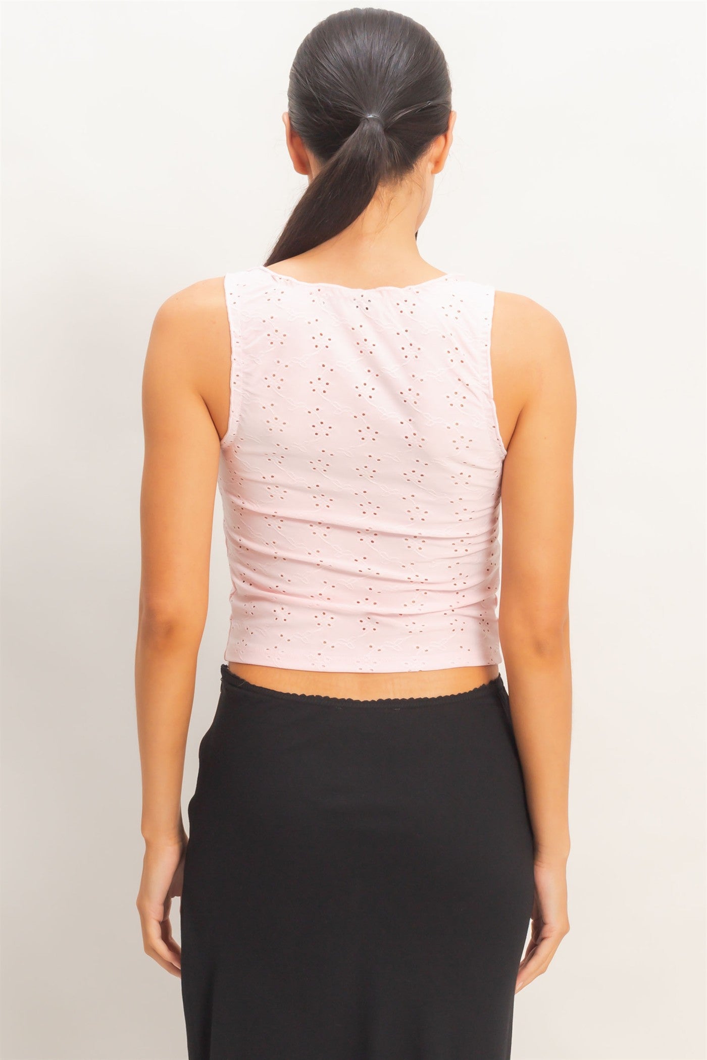 Wholesale Ruched Eyelet Knit Tank Tank Tops HF26C141 PINK HYFVE