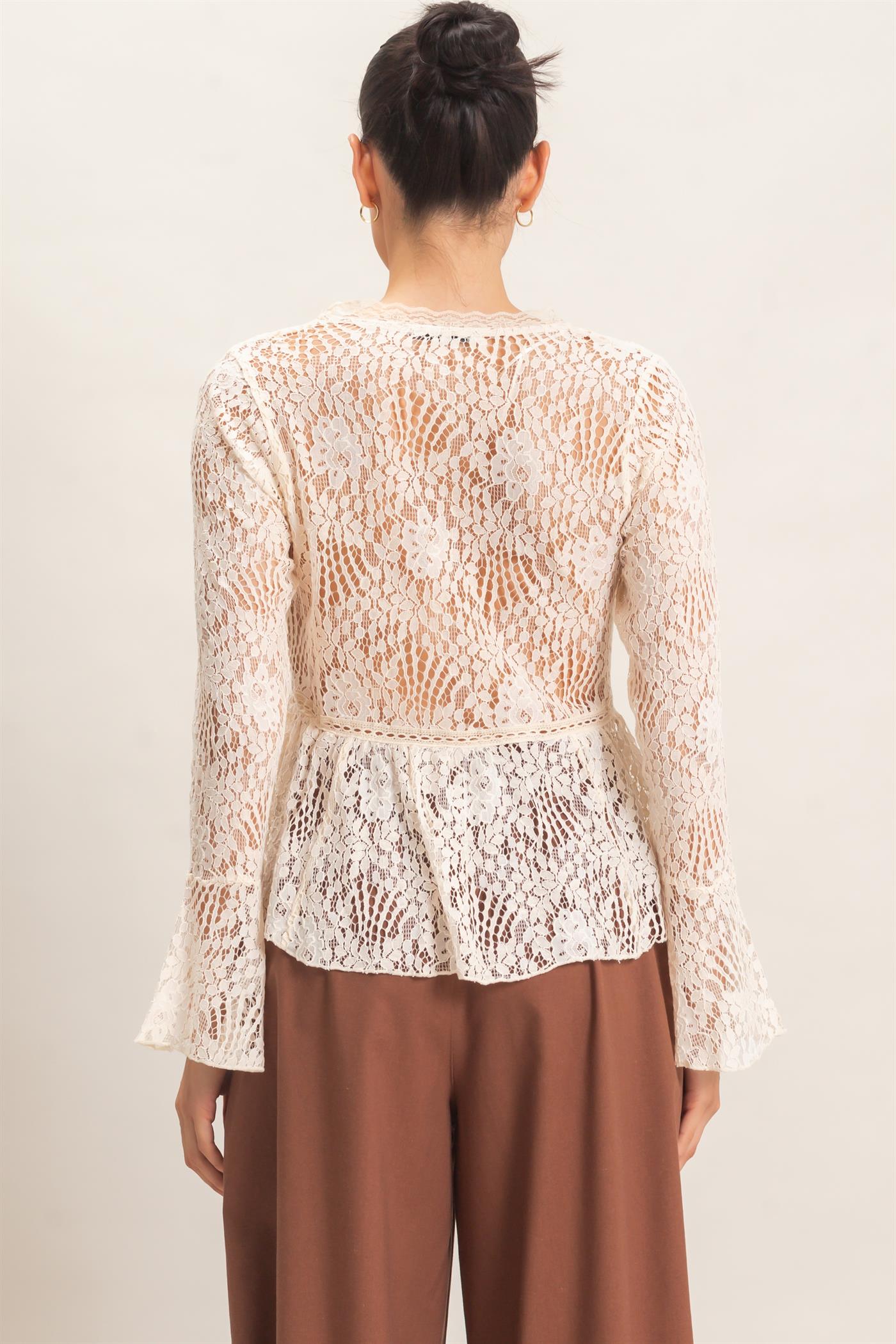 Wholesale Lace V-Neck Peplum Top Clothing Tops HF26E560 CREAM HYFVE