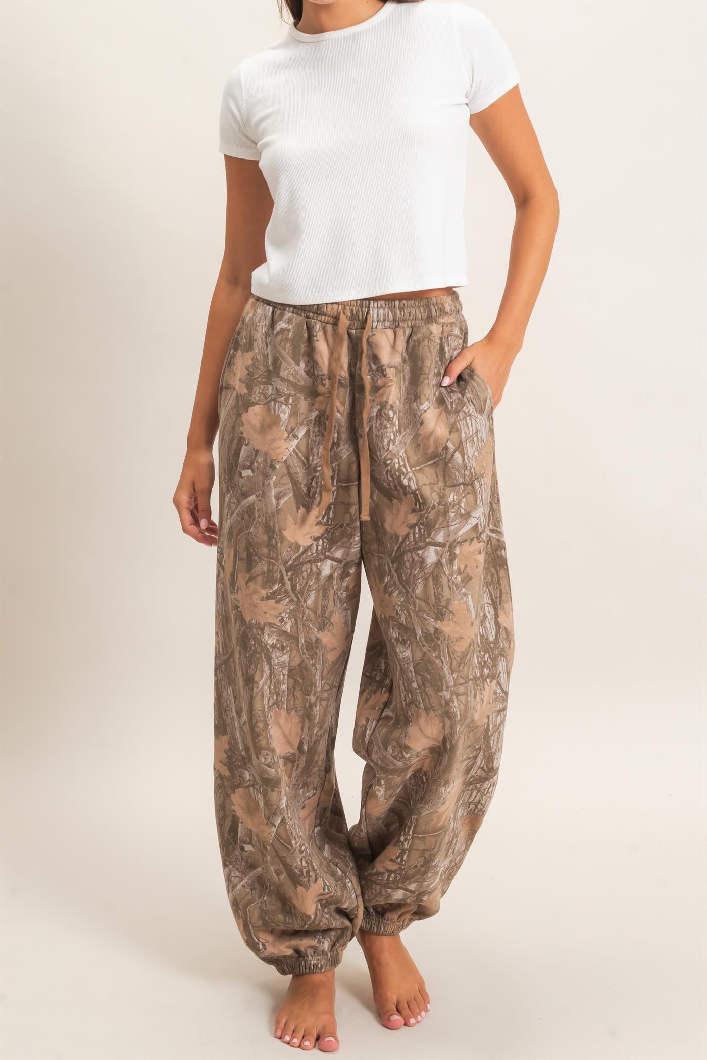 Wholesale Tree Camouflage Print Jogger Pants Pants DZ26E790 BROWN DOUBLE ZERO
