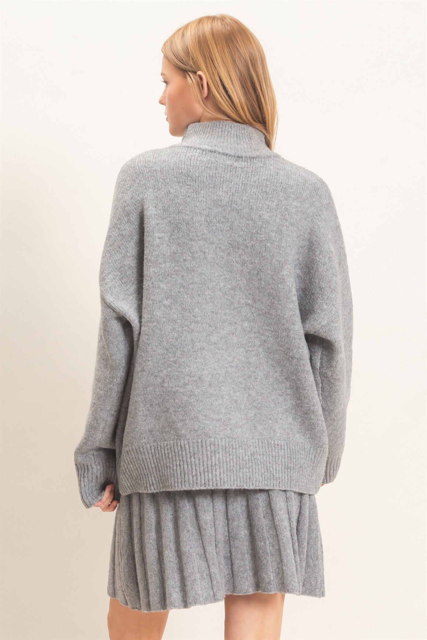Wholesale Mock Neck Sweater And Pleated Skirt Set Clothing HF26F232-SET H.GRAY HYFVE