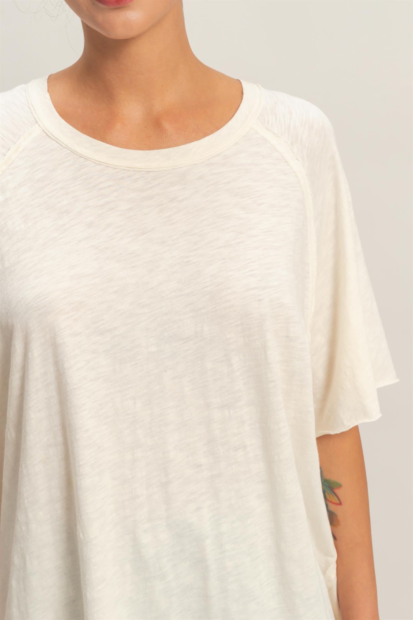 Wholesale Acid Washed Oversized Raw Edges Raglan Tee T-Shirts DZ26A333 WHIP CREAM DOUBLE ZERO