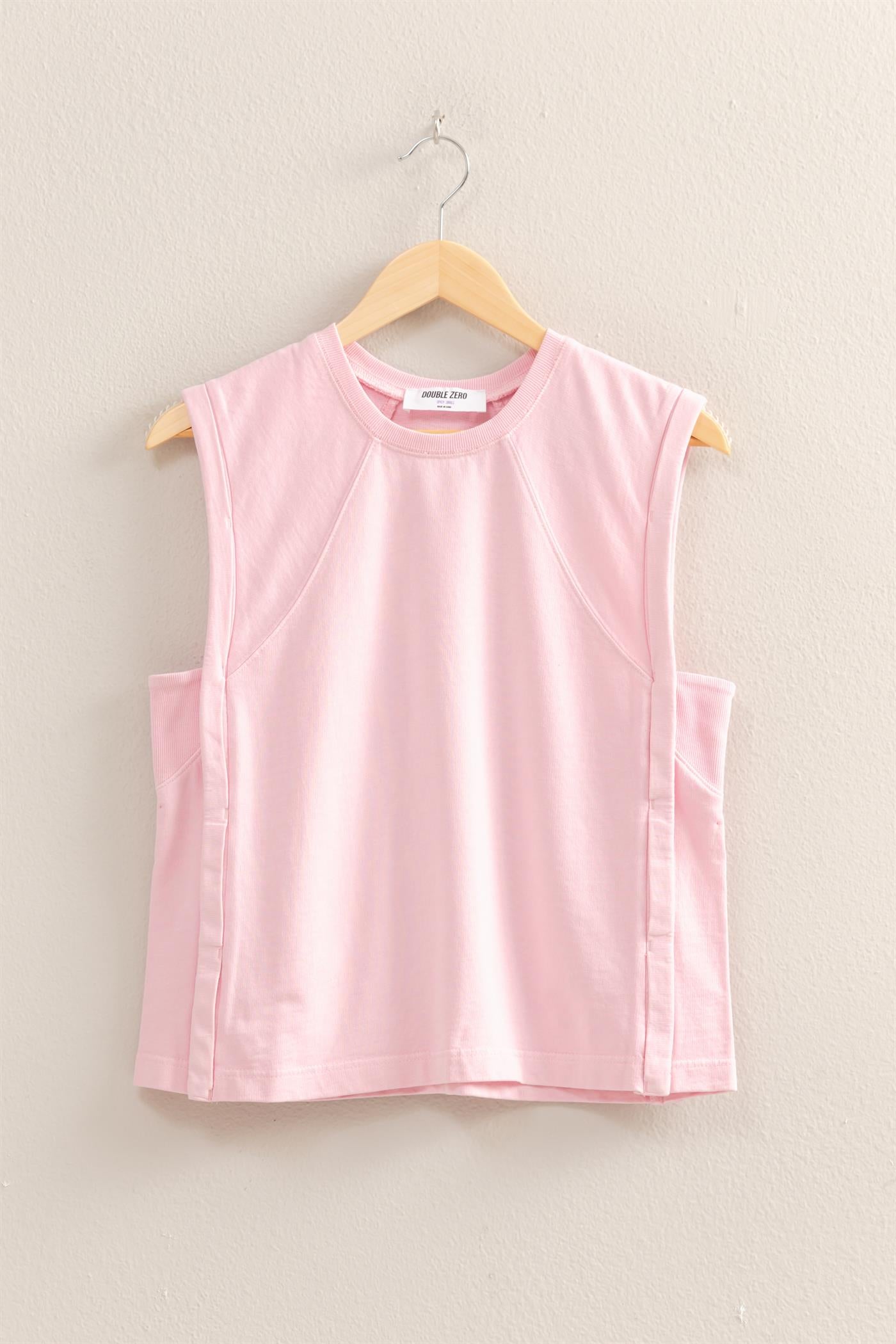 Wholesale Round Neck Sleeveless Boxy Top Clothing Tops DZ25C561 SOFT PINK DOUBLE ZERO