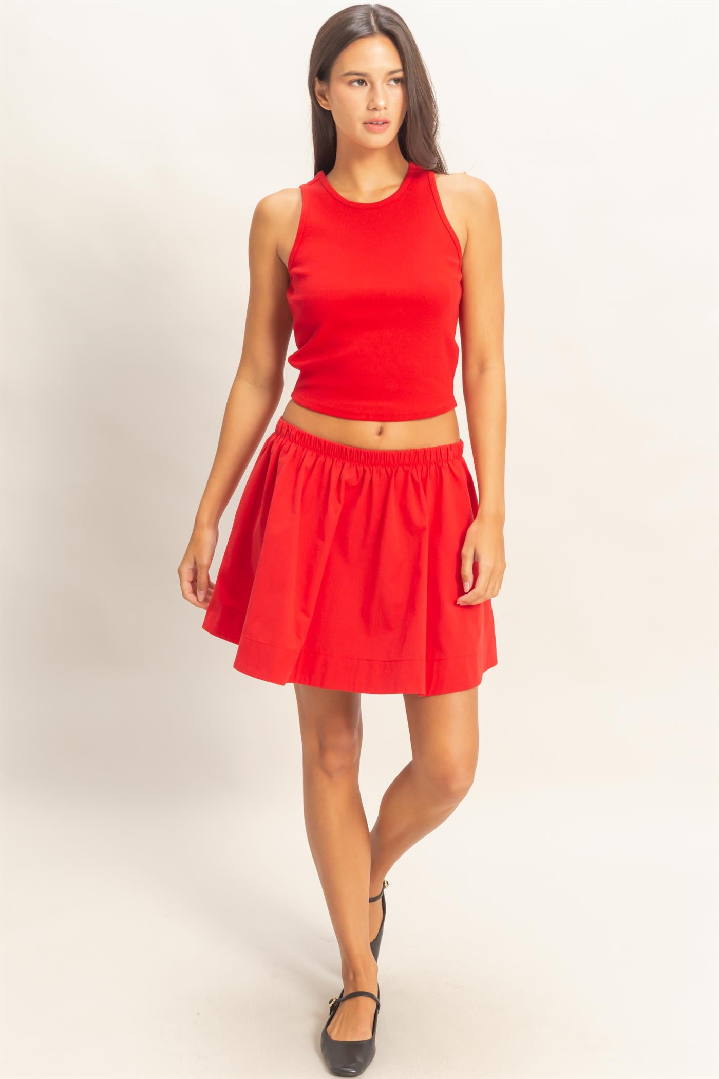 Wholesale Sleeveless Ribbed Top And Skirt Set Clothing DZ26C346-SET RED DOUBLE ZERO