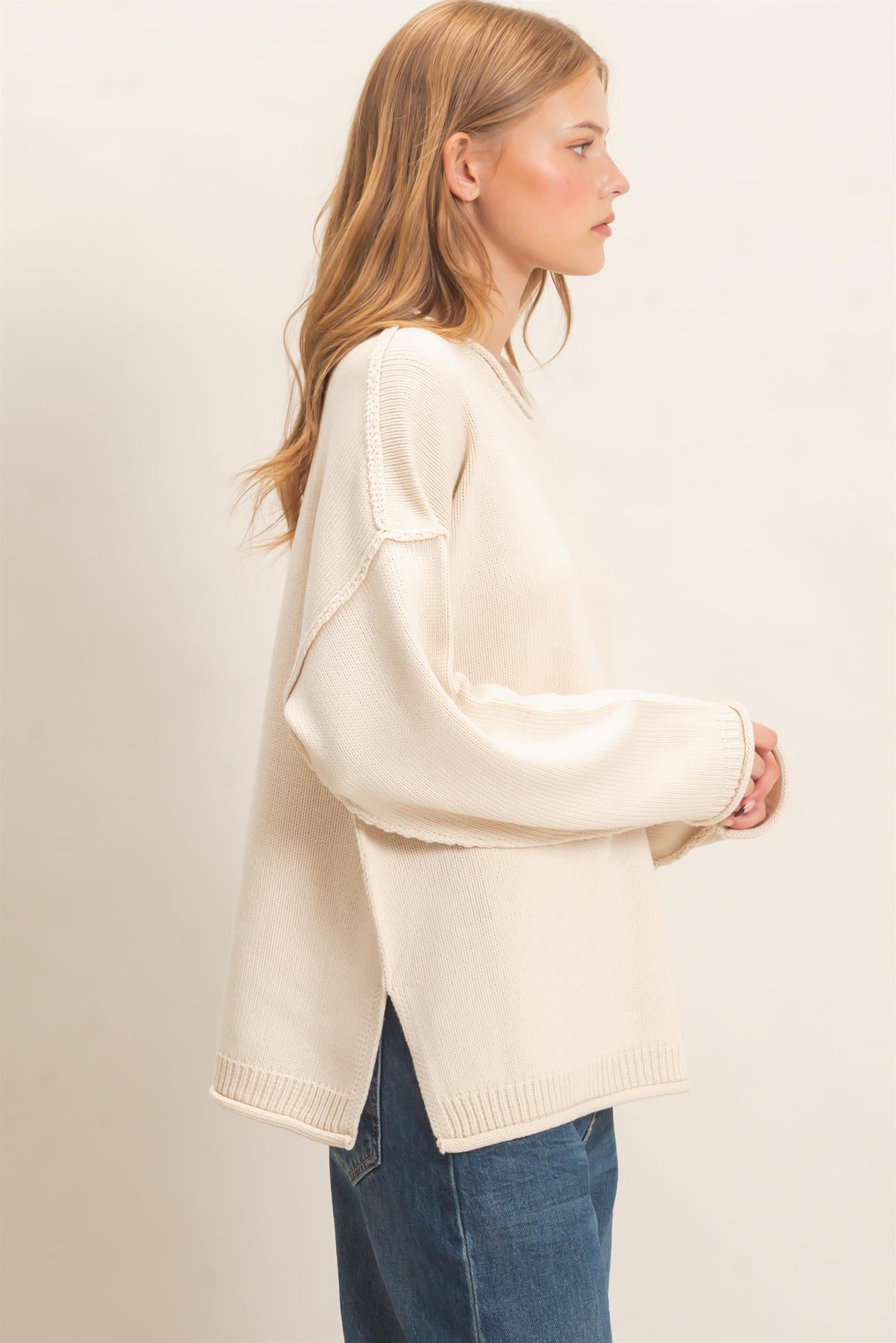 Wholesale Ribbed Crew Neck Sweater Sweaters HF26E769 SAND IVORY HYFVE
