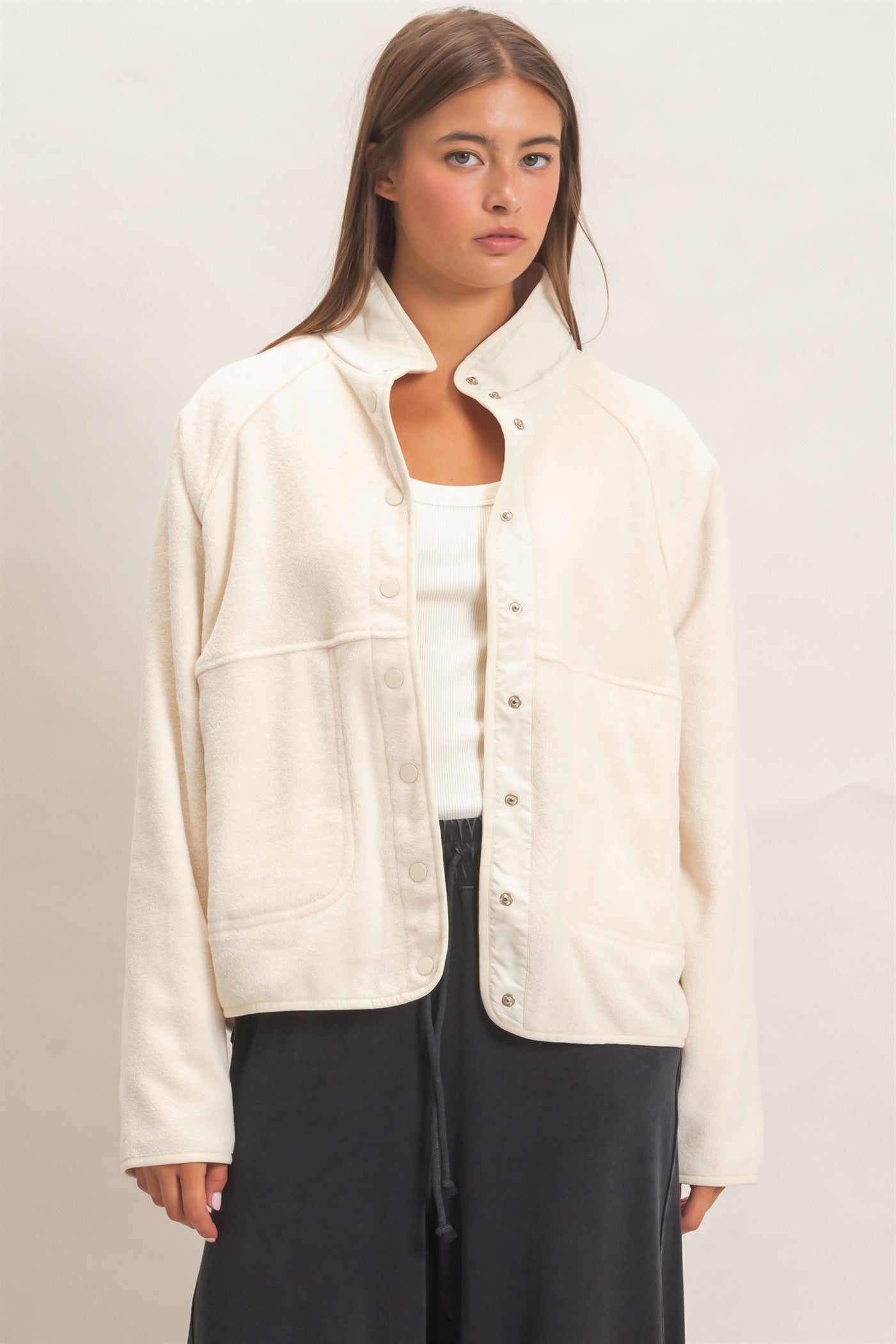 Wholesale Fleece Jacket With Button Front Coats & Jackets DZ26F086 CREAM DOUBLE ZERO