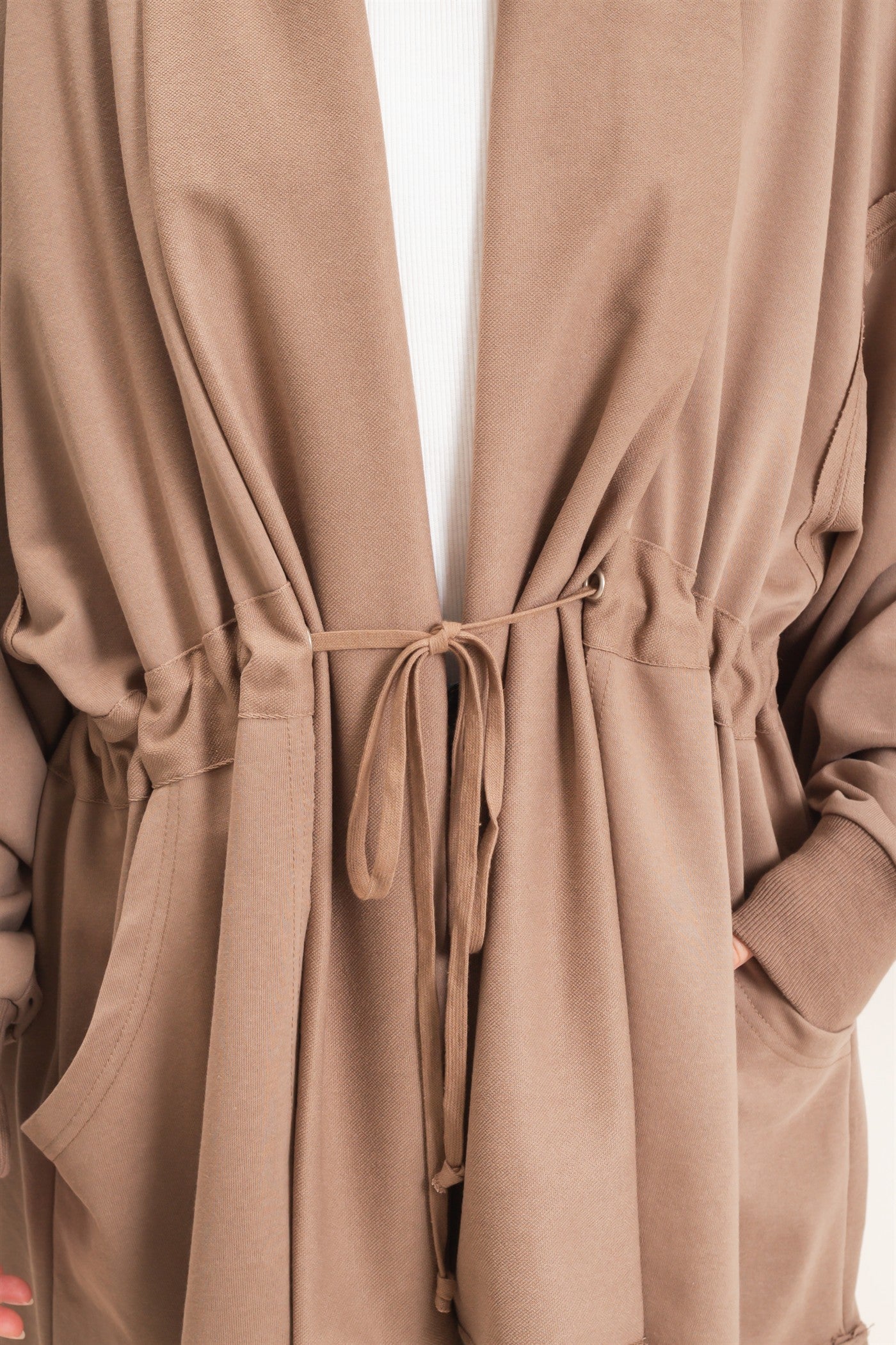 Wholesale Open Front Tie Waist Cardigan Cardigans HF26C778 MOCHA HYFVE