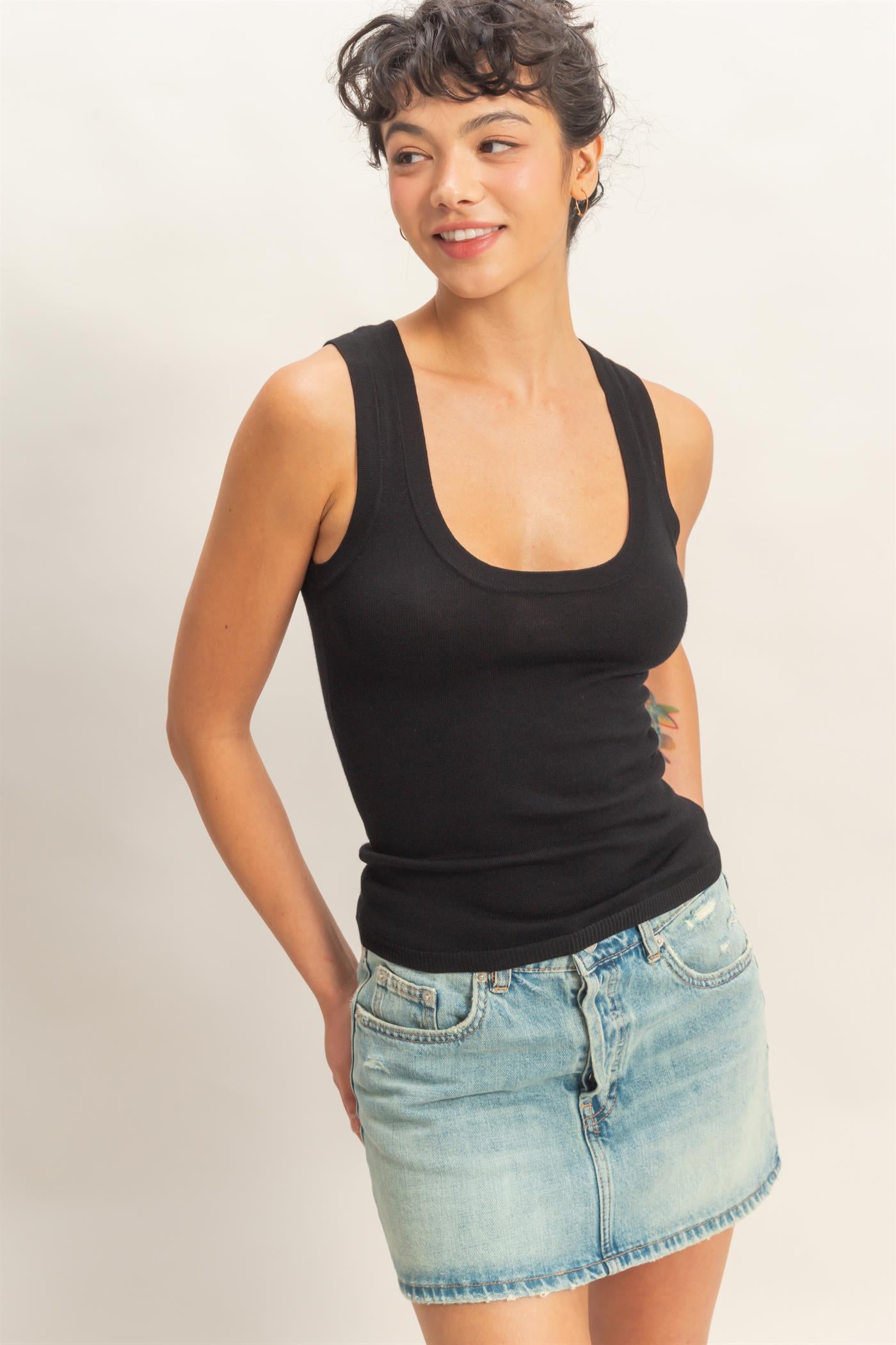 Wholesale Scoop Neck Tank Top Clothing Tops DZ26A449 BLACK DOUBLE ZERO