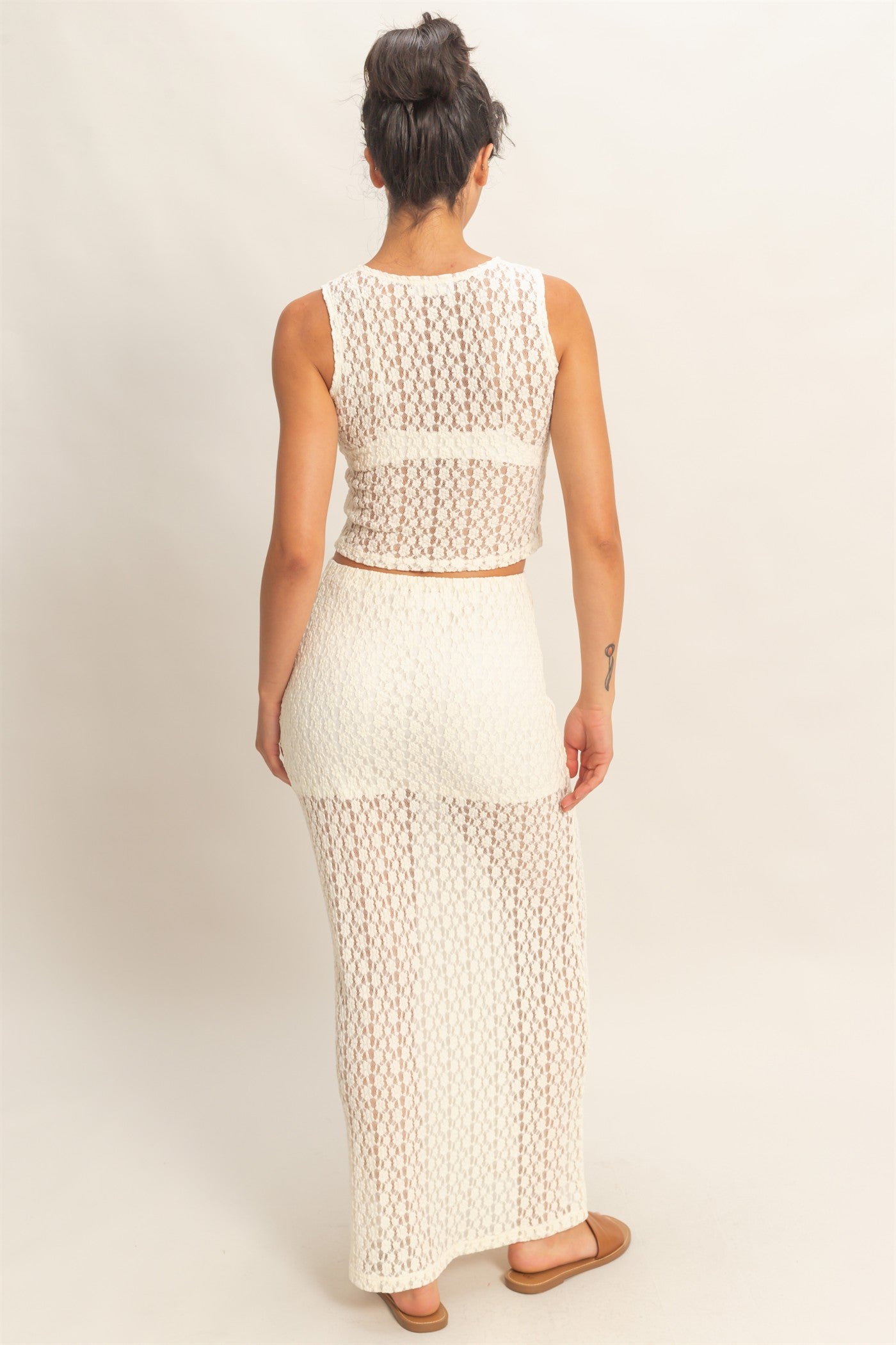 Wholesale Round Neck Lace Top & Lace Maxi Skirt Set Clothing DZ26C670-SET CREAM DOUBLE ZERO
