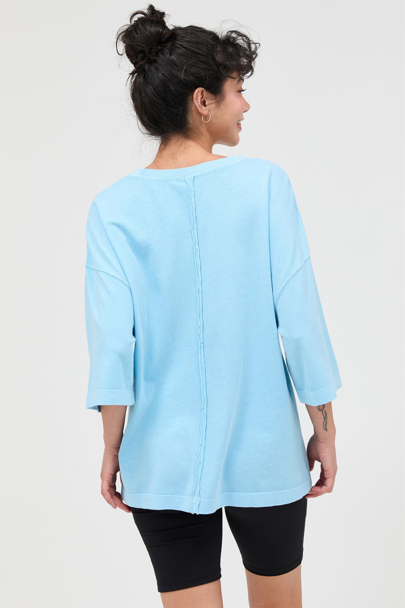 Wholesale Pigment Dye Oversized Half-Sleeve T-Shirt Clothing Tops DZ26A459 BLUE DOUBLE ZERO
