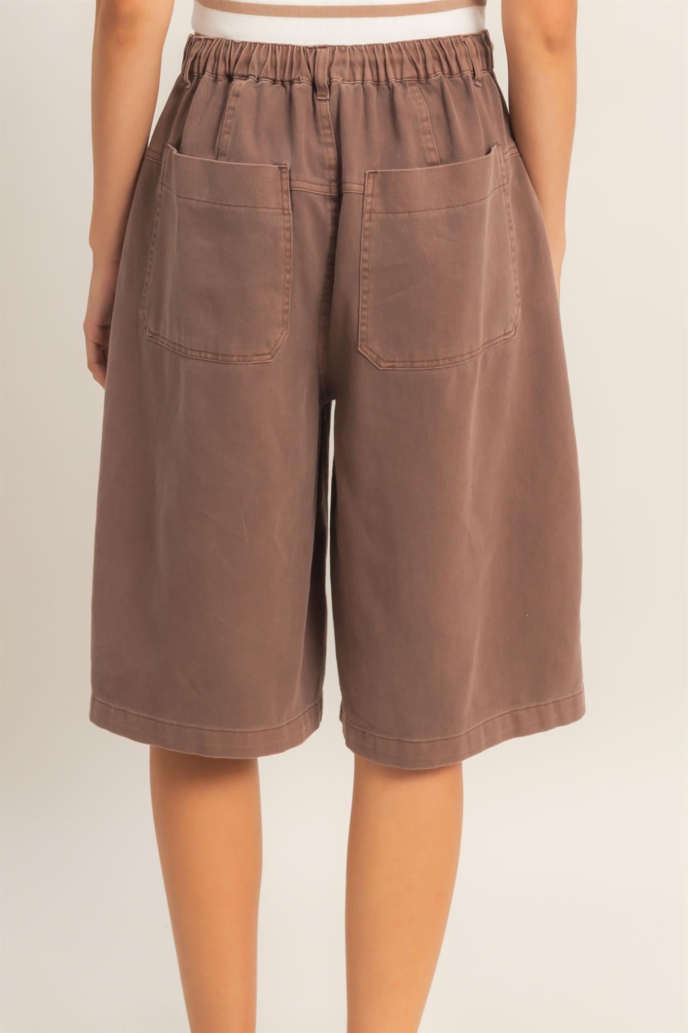 Wholesale Drawstring Waist Wide Leg Jorts Shorts DZ26F283 CHOCOLATE DOUBLE ZERO