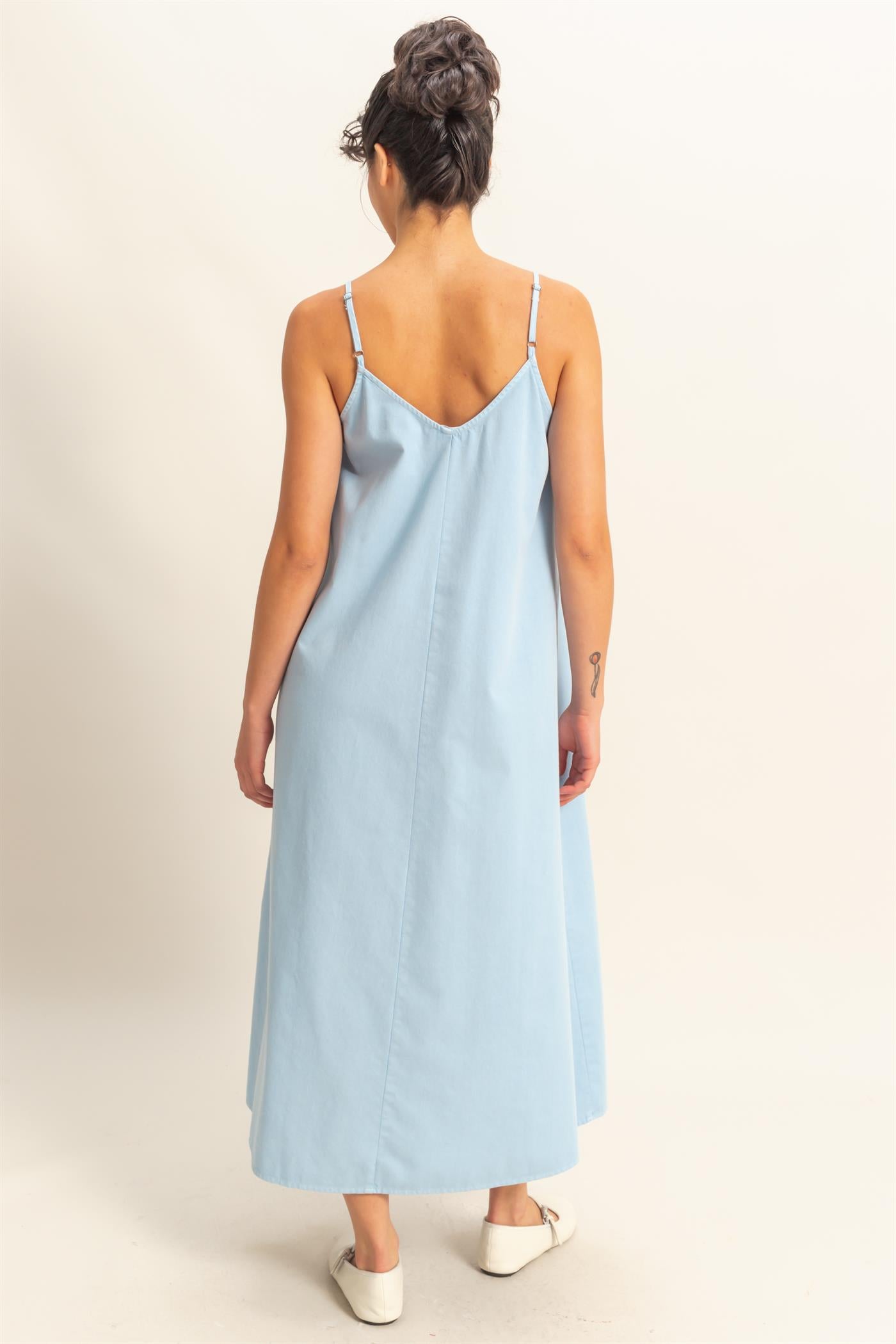 Wholesale Dyed V-Neck Loose Maxi Dress Dresses DZ24C964 BABY BLUE DOUBLE ZERO