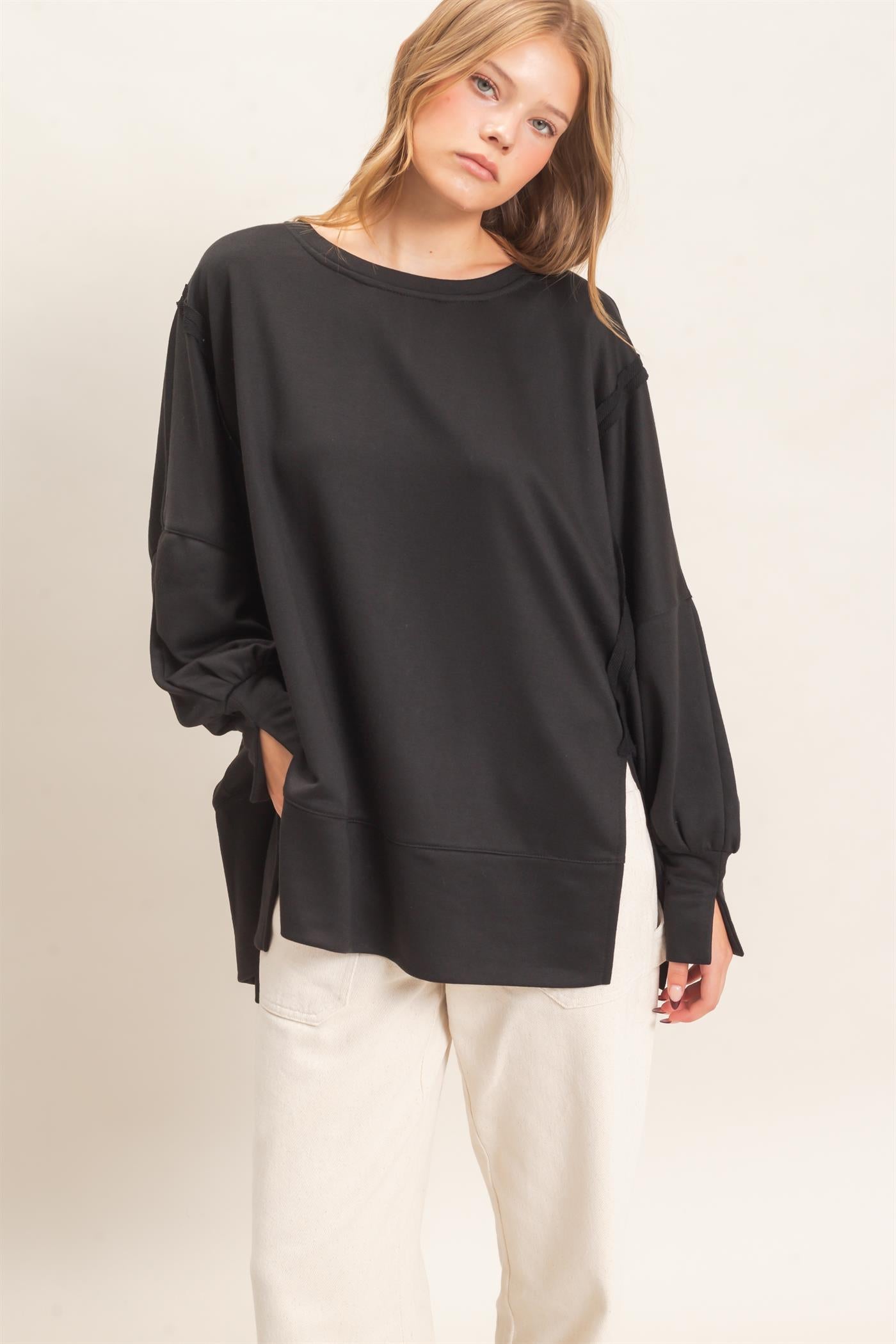 Wholesale Oversized Crew Neck Sweatshirt Sweatshirts HF26F132 BLACK HYFVE