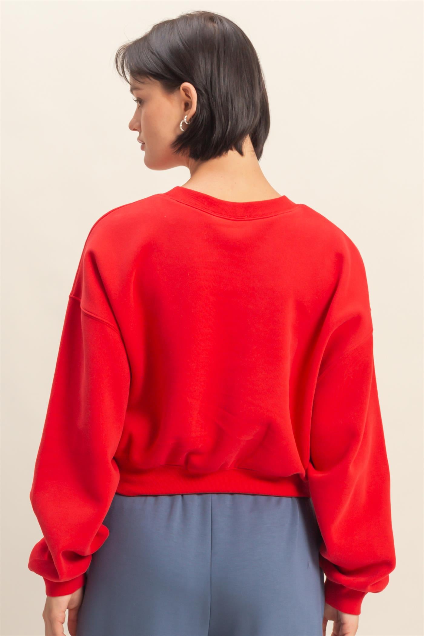 Wholesale Everyday Long Sleeve Cropped Sweatshirt Sweatshirts DZ25E415 RED DOUBLE ZERO