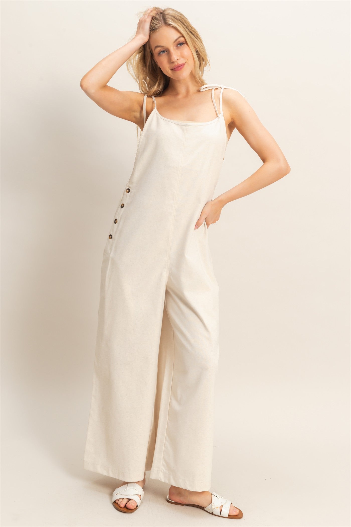Wholesale Adjustable Strap Jumpsuit Clothing HF26A799 OATMEAL HYFVE
