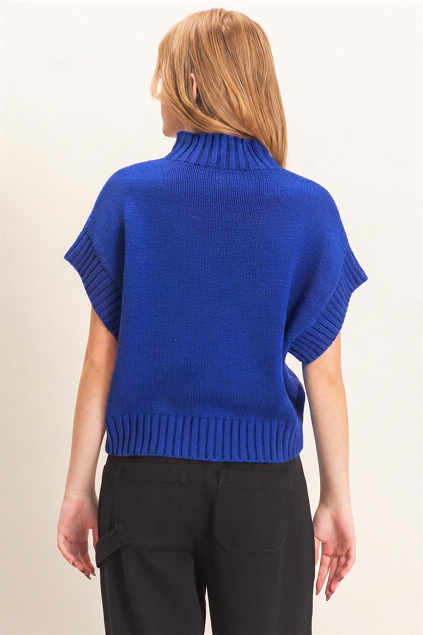 Wholesale Ribbed Mock Neck Sweater Vest Sweaters HF26F186-D ROYAL BLUE HYFVE