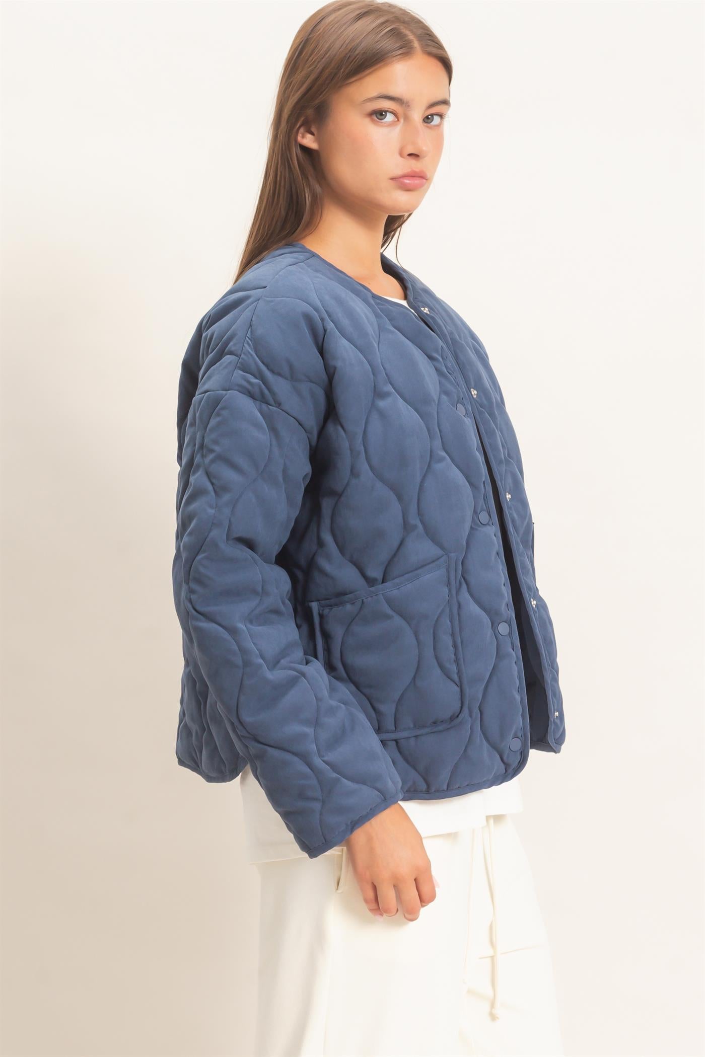 Wholesale Quilted Button Front Jacket Coats & Jackets DZ26F254 NAVY DOUBLE ZERO