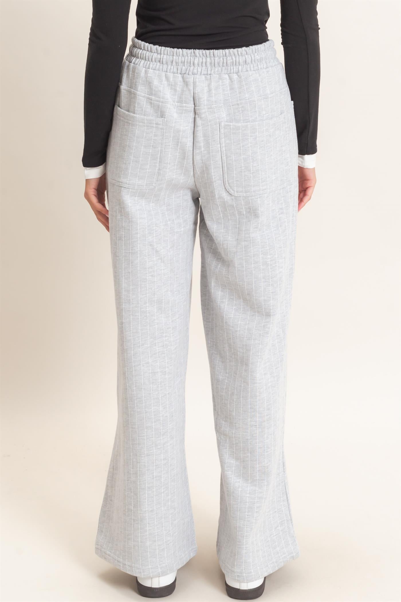 Wholesale Pinstripe Elastic Waist Sweatpants Pants DZ26A813 HEATHER GRAY DOUBLE ZERO
