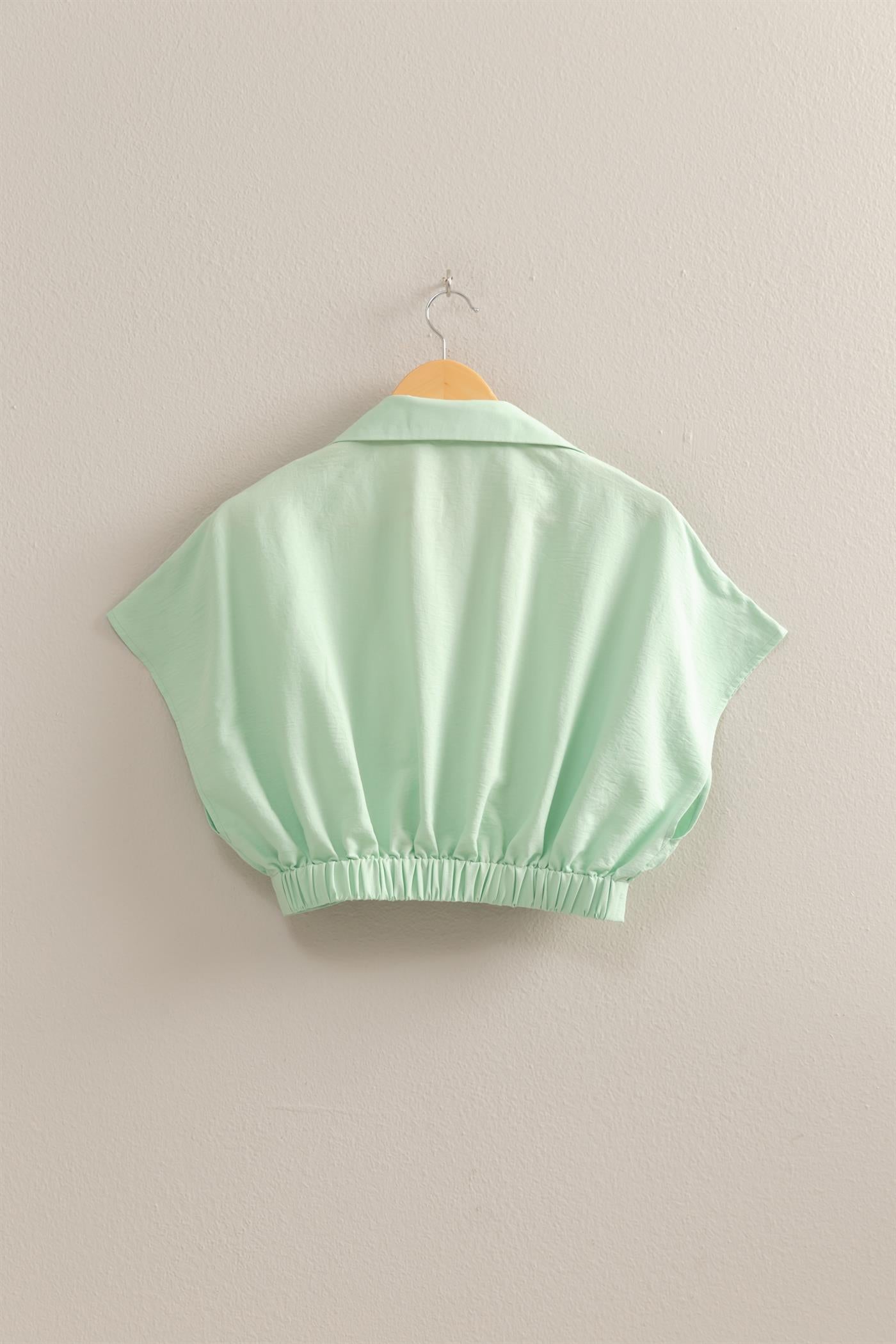 Wholesale Casual Batwing Sleeves Surplice Top Blouses DZ25C243 SAGE GREEN DOUBLE ZERO