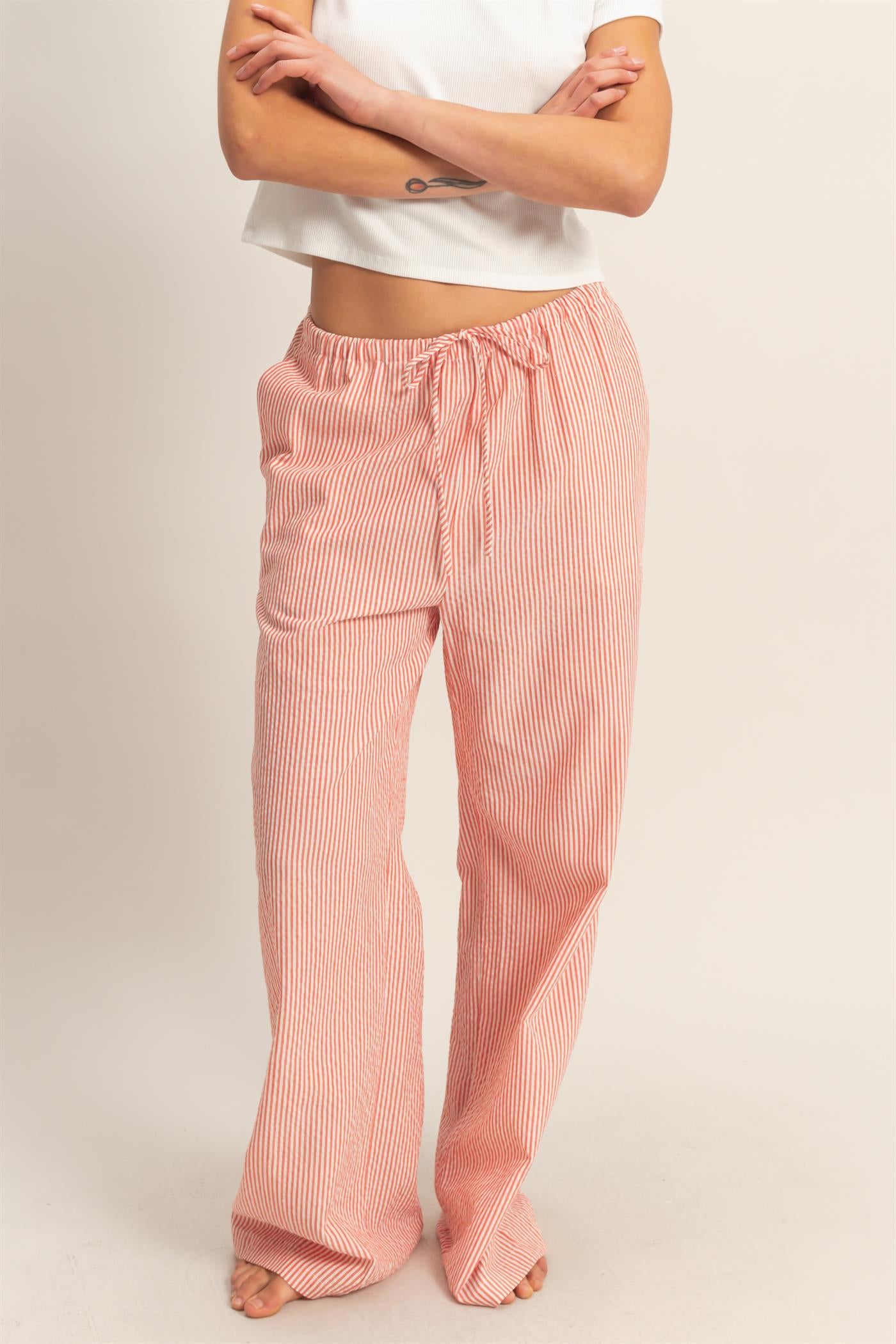 Wholesale Striped Wide Leg Pants Pants DZ26A752 RED DOUBLE ZERO