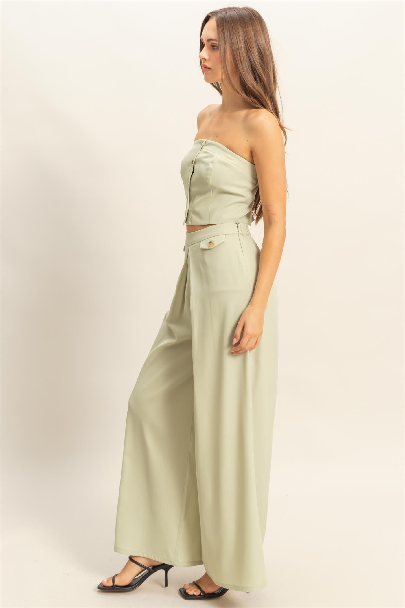 Wholesale Strapless Buttoned Top And Pants Set Clothing HF25E017-SET L.SAGE HYFVE