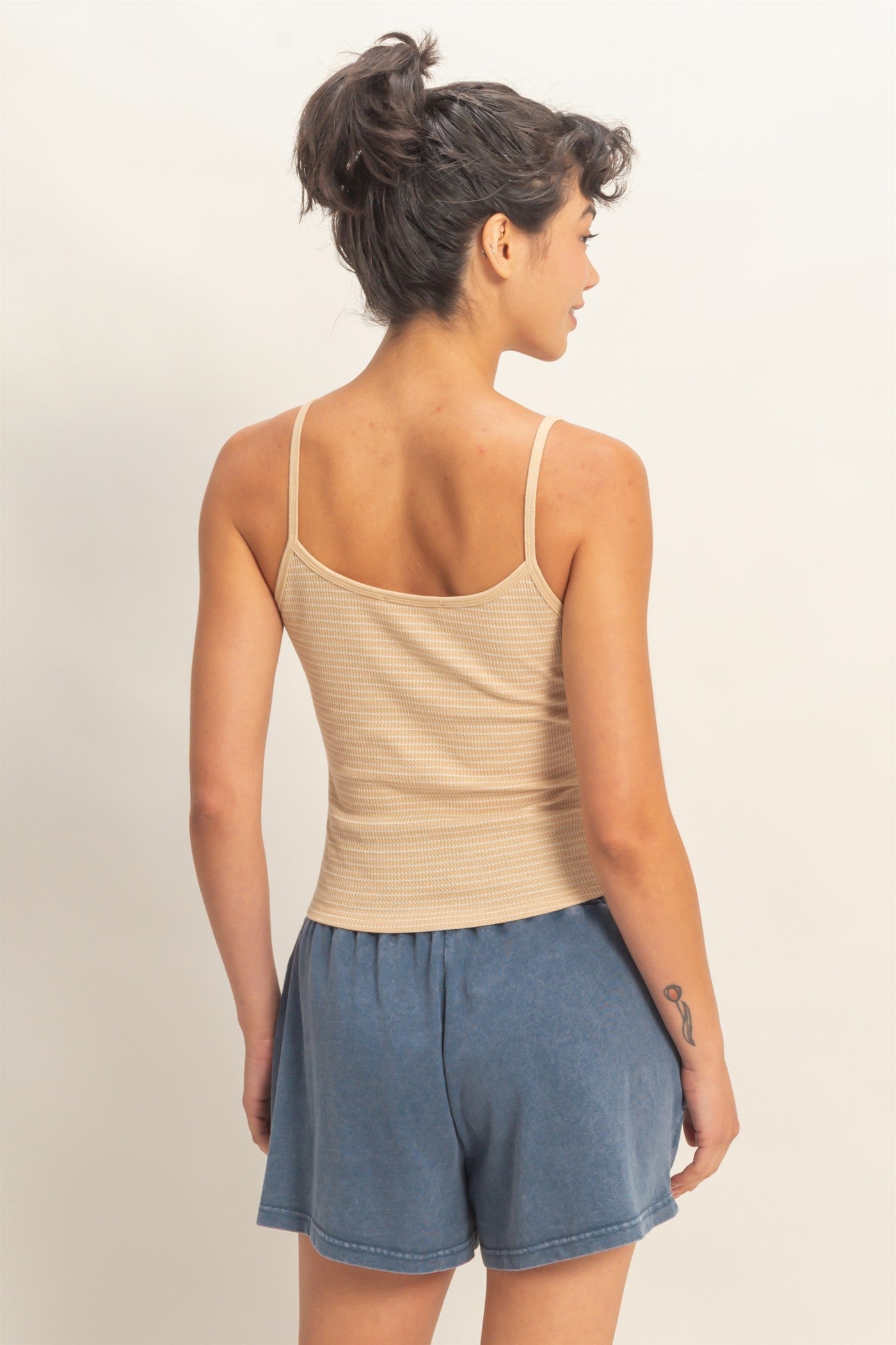 Wholesale Striped Snap-Button Henley Cami Top Camisoles DZ26A885 TAUPE DOUBLE ZERO