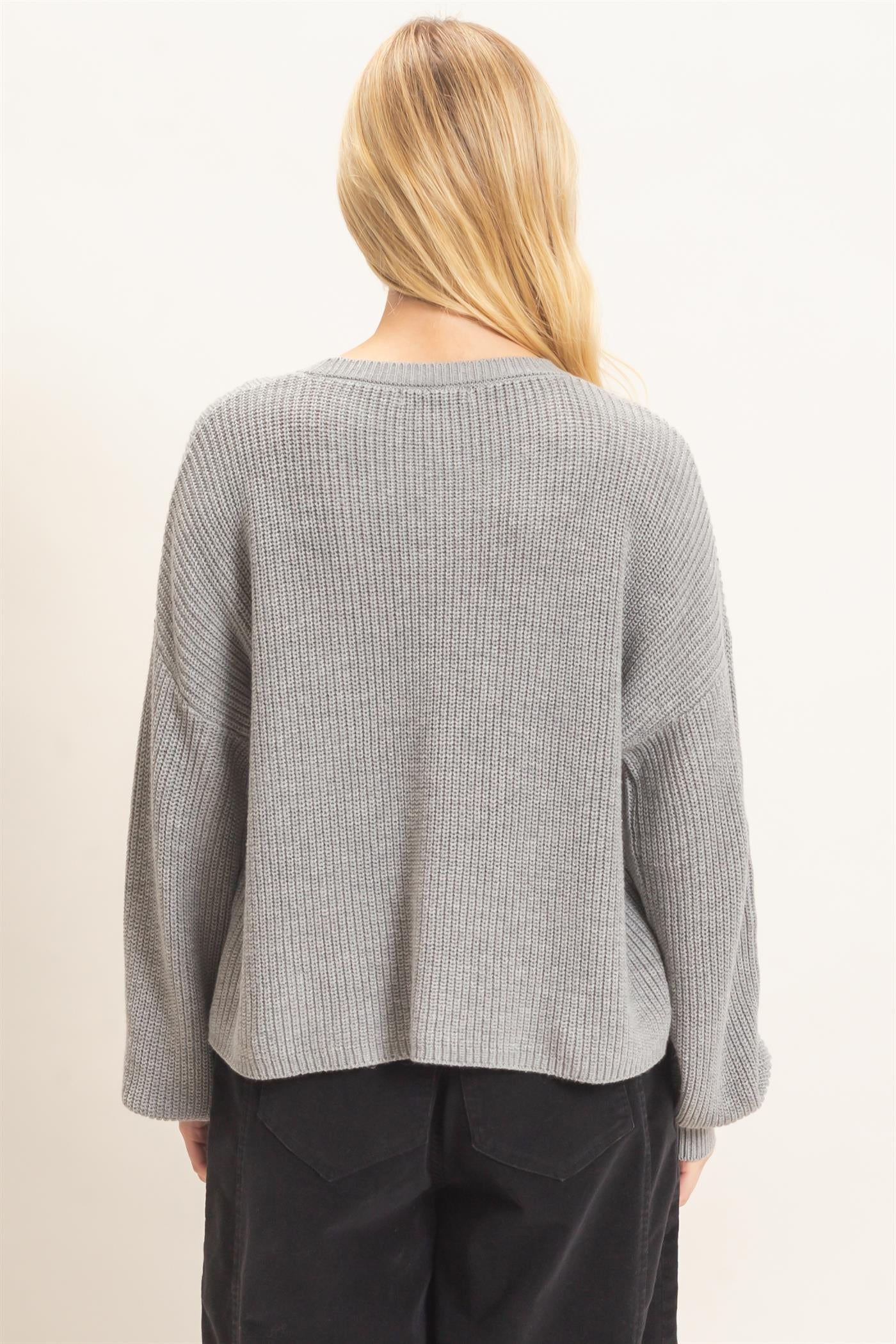 Wholesale Ribbed Drop Shoulder Sweater Sweaters HF26F181 H.GRAY HYFVE
