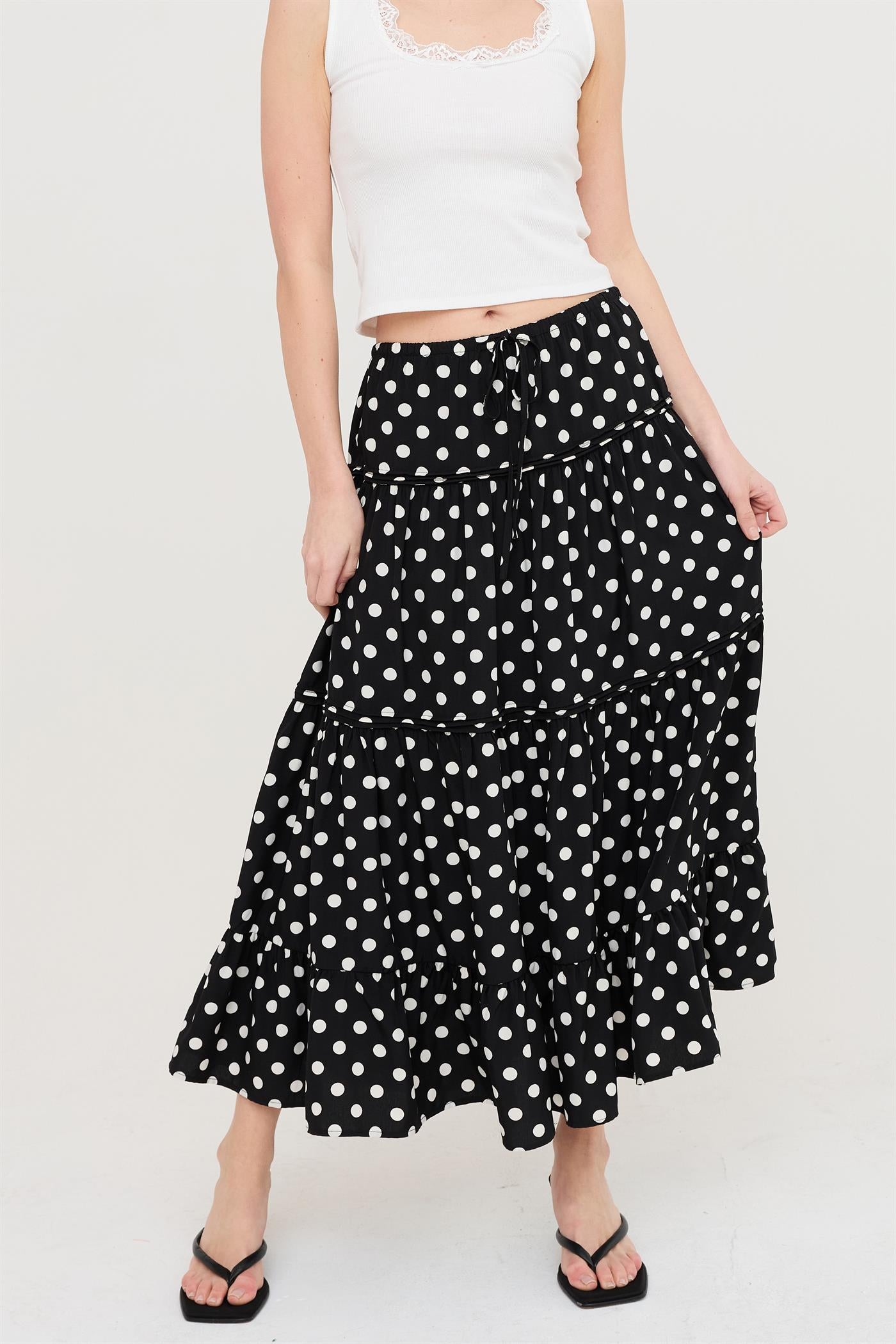 Wholesale Tiered Polka Dot Skirt Skirts HF26C066 BLACK HYFVE
