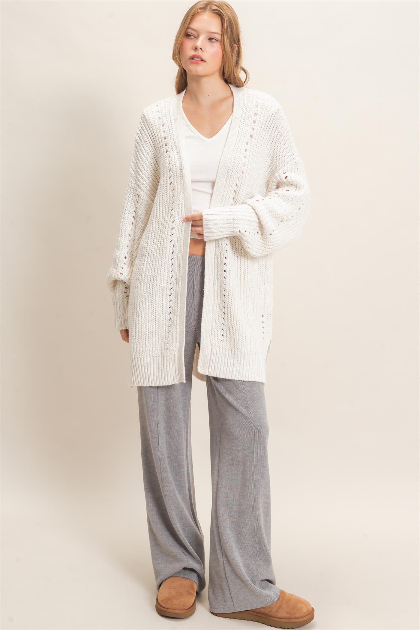 Wholesale Open-Front Cardigan Cardigans HF26C410 IVORY HYFVE