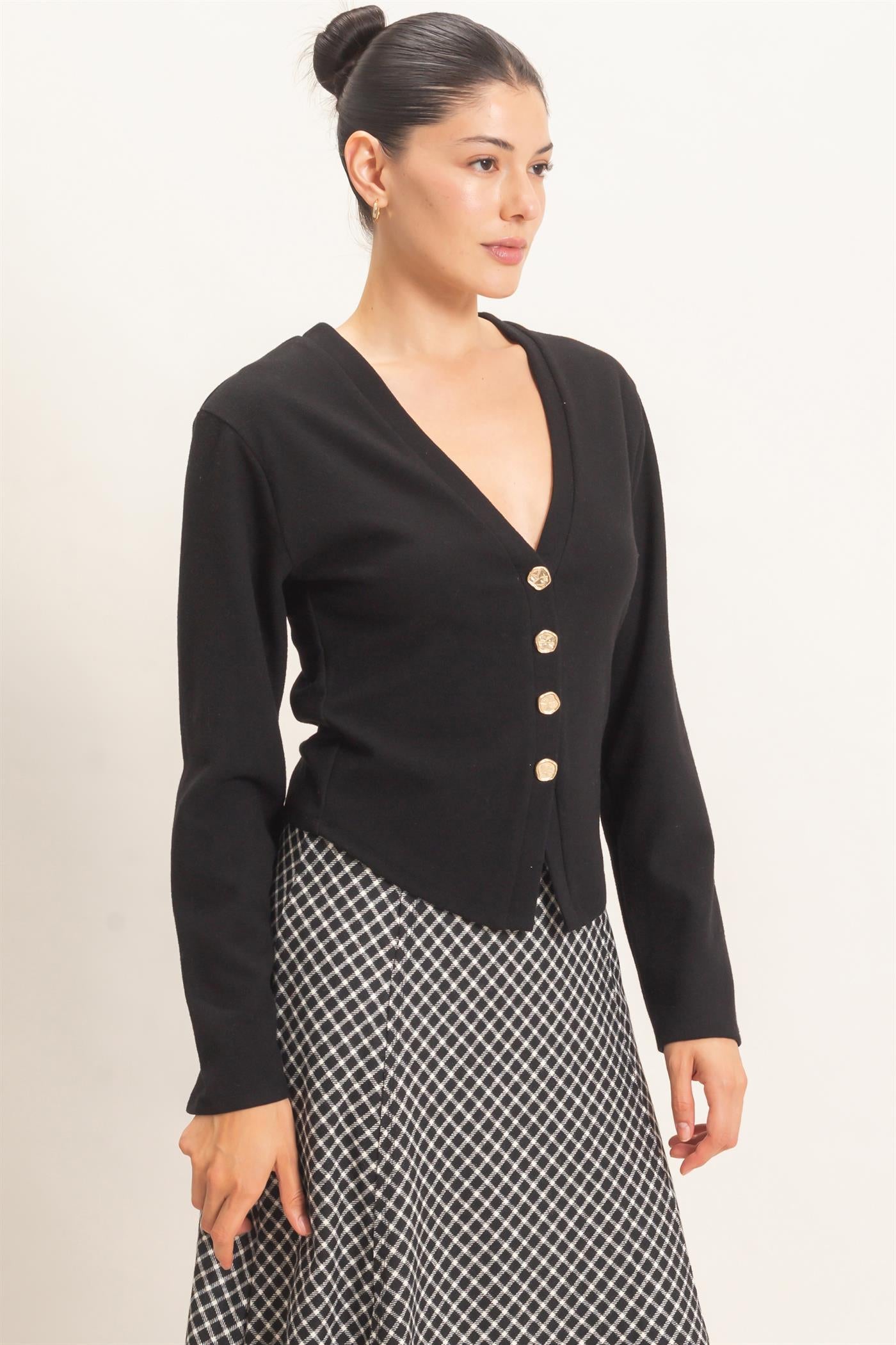 Wholesale V-Neck Buttoned Cardigan Cardigans HF26E540 BLACK HYFVE