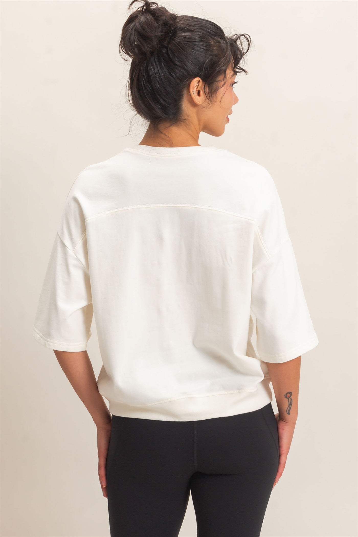 Wholesale Washed Crew Neck Short Sleeve Top Clothing Tops DZ26E381 CREAM DOUBLE ZERO